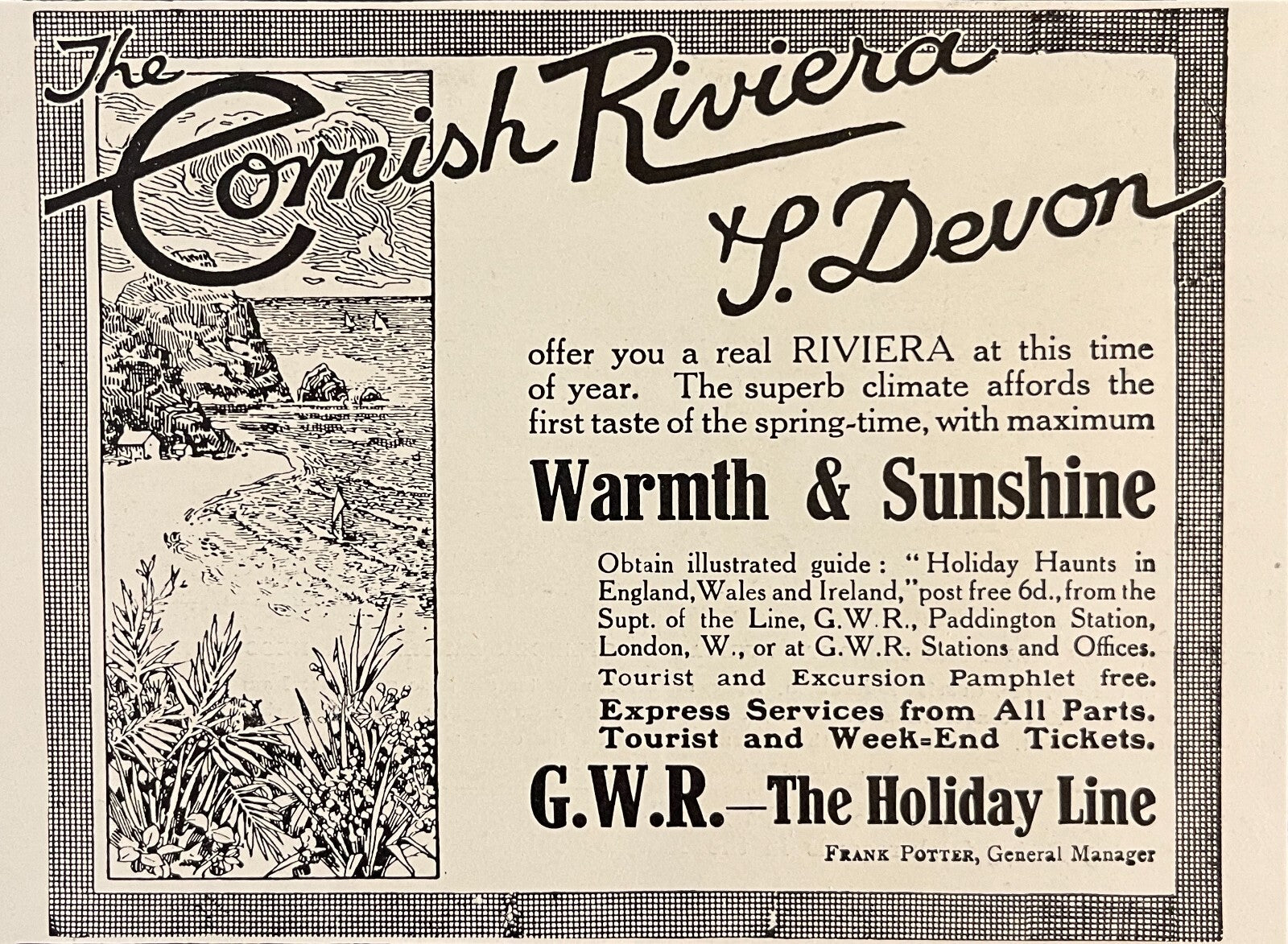 1912 Great Western Railway Print Ad GWR Cornish Riviera S. Devon Holiday Line RR