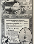 1911 Northern Pacific Railroad Print Ad Alaska Yukon Golf Rose Festival Advert