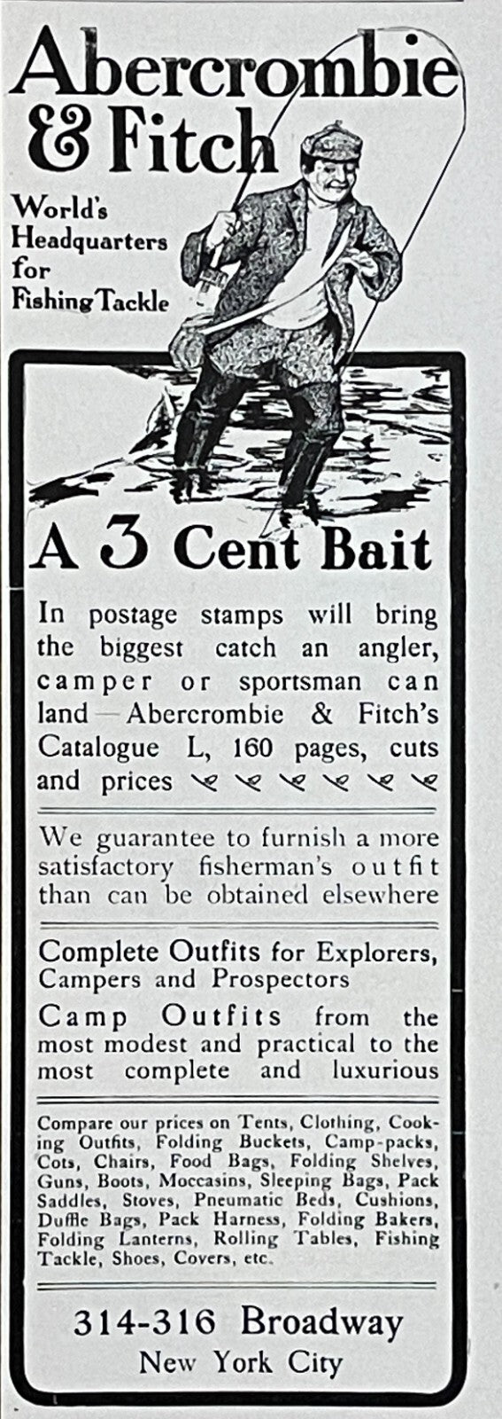1903 Abercrombie & Fitch Antique Fishing Tackle Print Ad New York City Fisherman