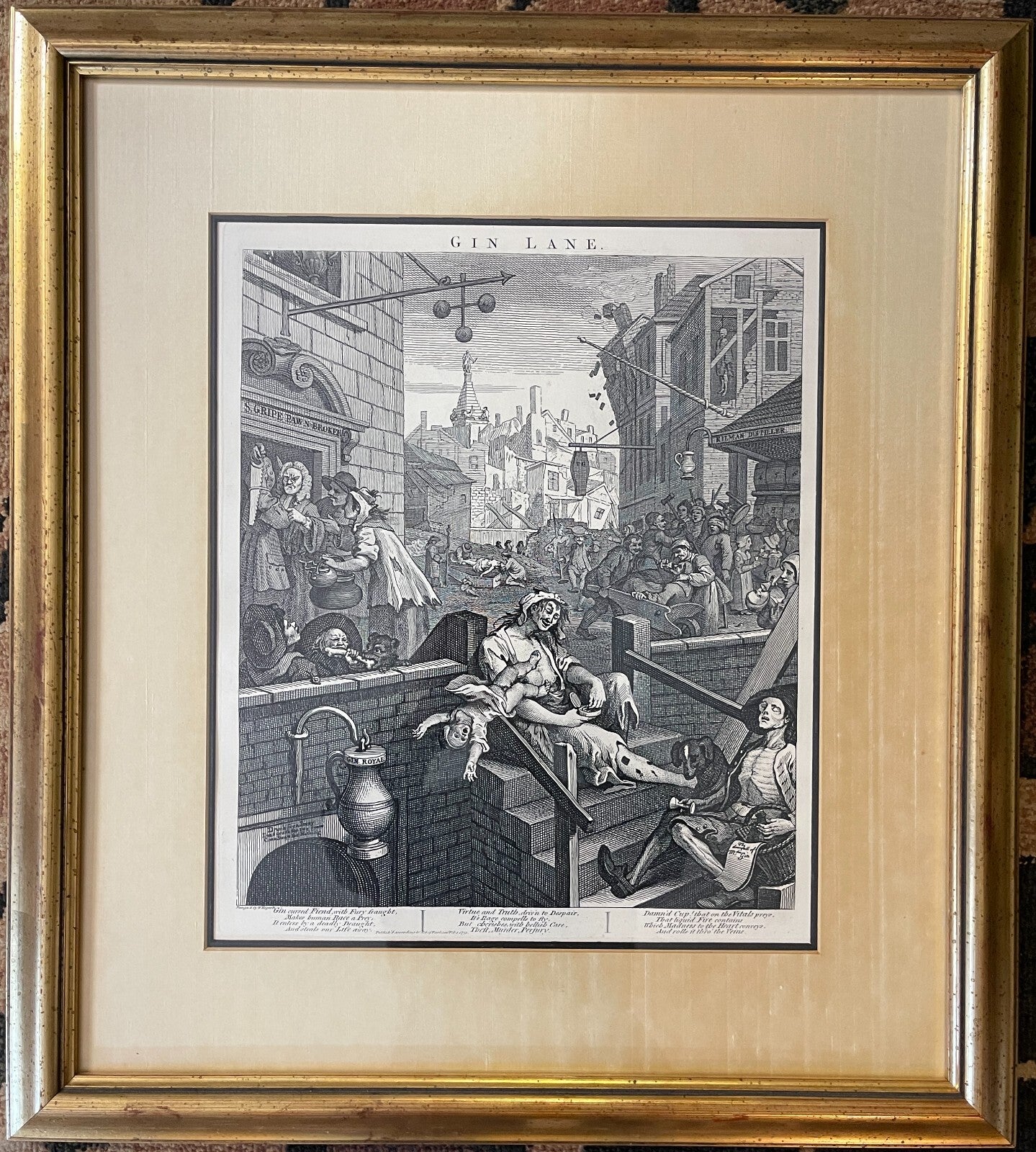1822 BEER STREET & GIN LANE Authentic Hogarth Heath Ed. Antique Prints FRAMED