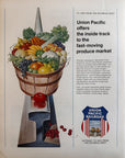 1966 Union Pacific Railroad Vintage Print Ad Fruit Vegetables Produce Wood Crate