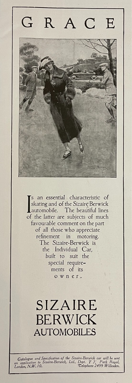 1919 Sizaire Berwick British Car Antique Print Ad Motor Car Automobile GRACE