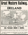 1906 Great Western Railway Print Ad GWR Ireland Fishguard Route Train Route Map