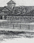 1892 Exterior Of Breeding Barns & Exercising Rings Antique Wood Engraving