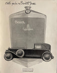 1928 Ballot 8 Cylinder French Automobile Print Ad Radiator Anchor Logo Paris