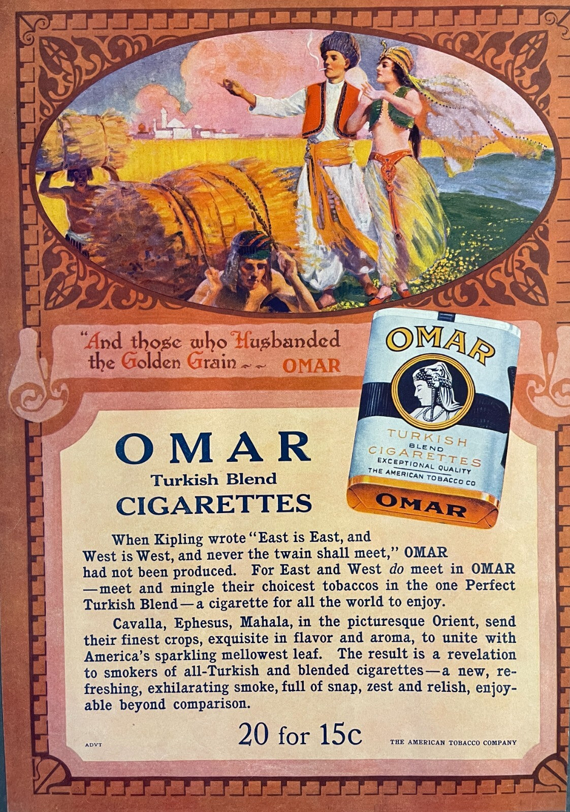 maidens tobacco 1914 Omar Turkish Cigarettes Print Ad Harvesting Grain Sultan & Maiden  Rubaiyat – Adirondack Retro