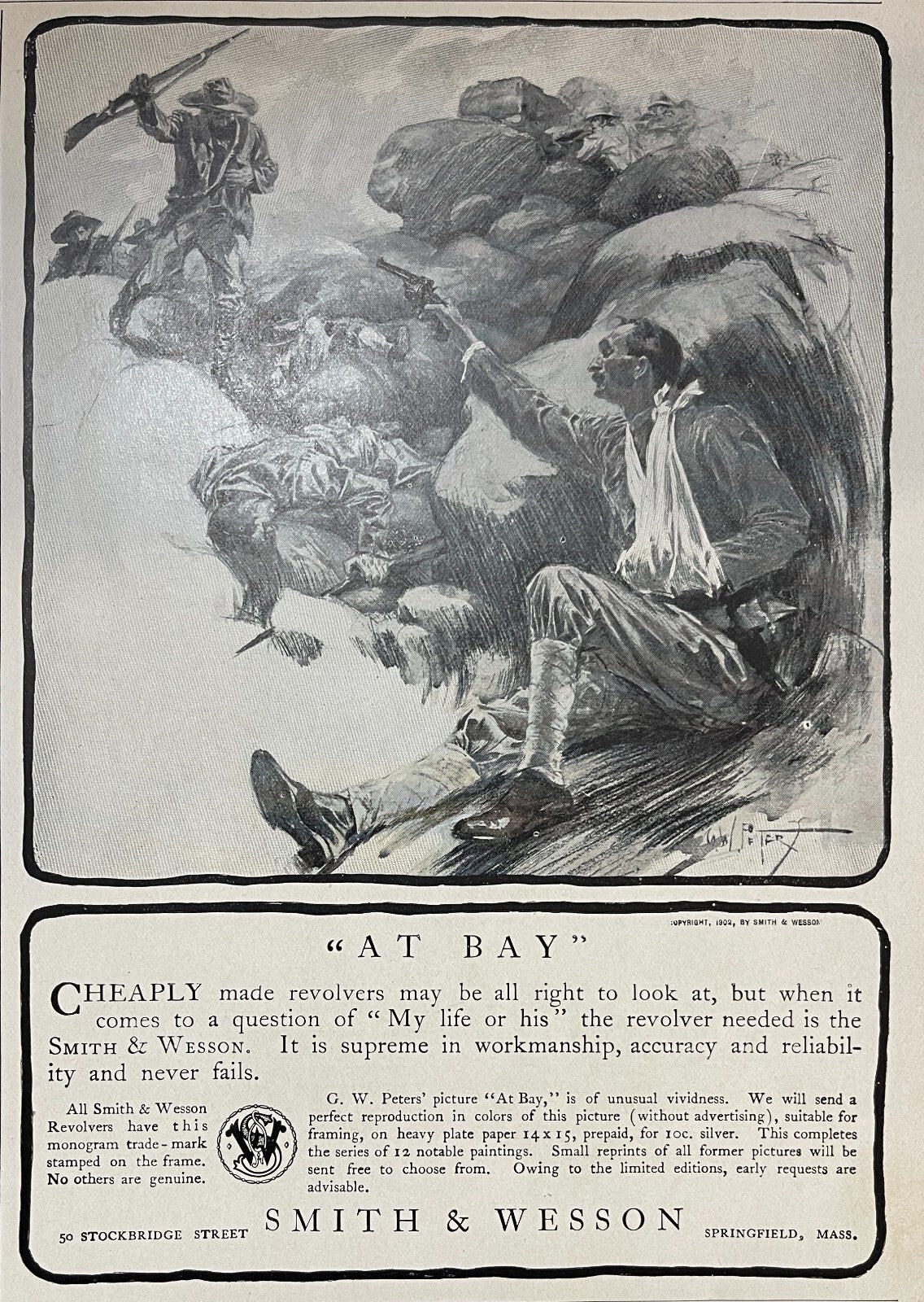 1903 Smith & Wesson Revolvers Antique Print Ad AT BAY GW Peters Springfield MA