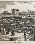 1893 Wharf At Canton Antique Magazine Wood Engraving