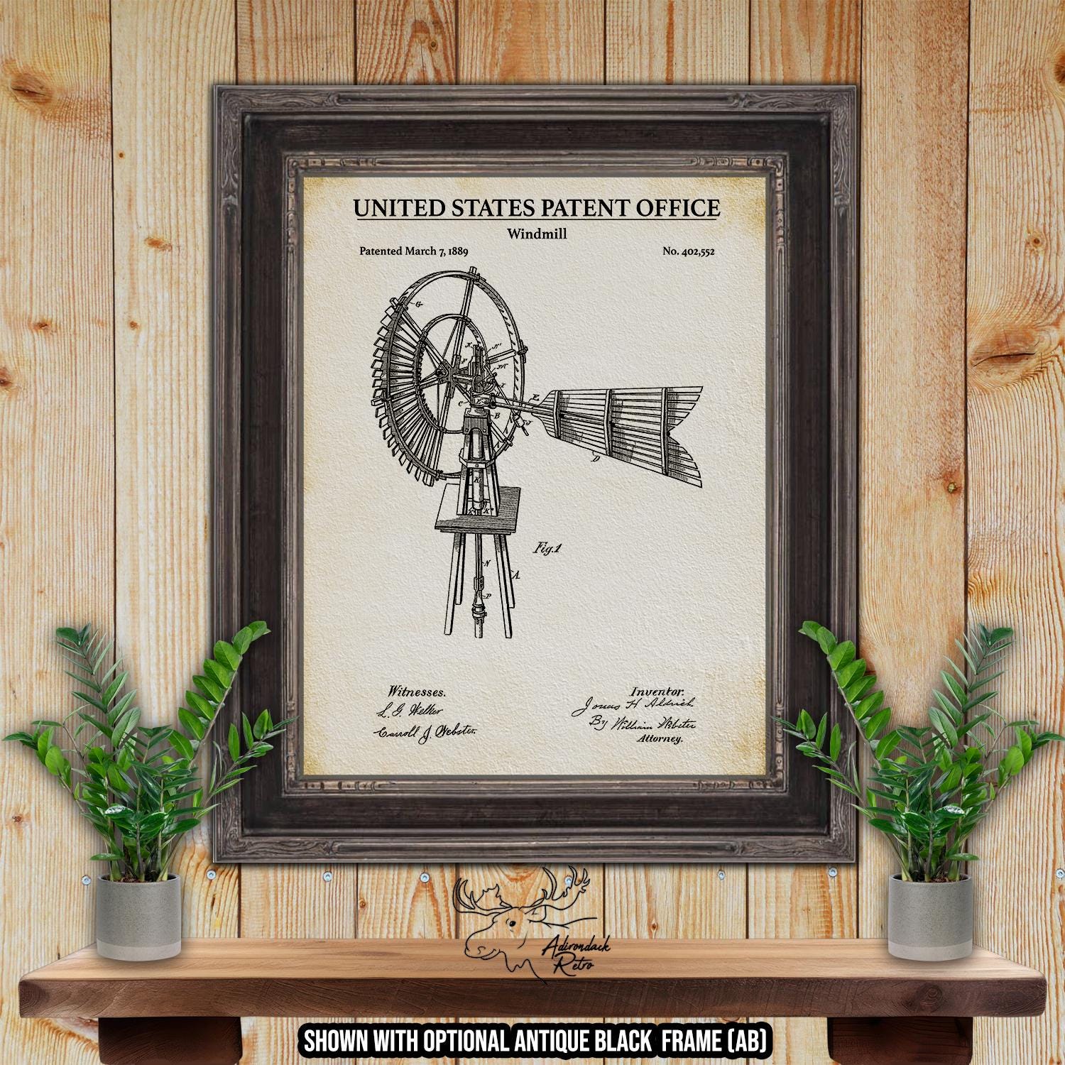 Windmill Patent Print - 1889 Farming Invention at Adirondack Retro