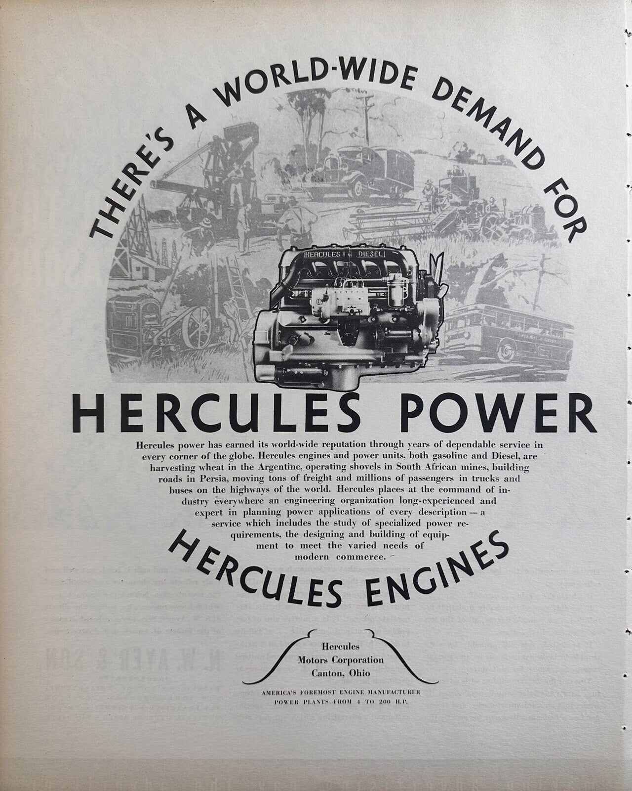 1935 Hercules Motor Corporation Canton Ohio Original Print Ad, Transportation