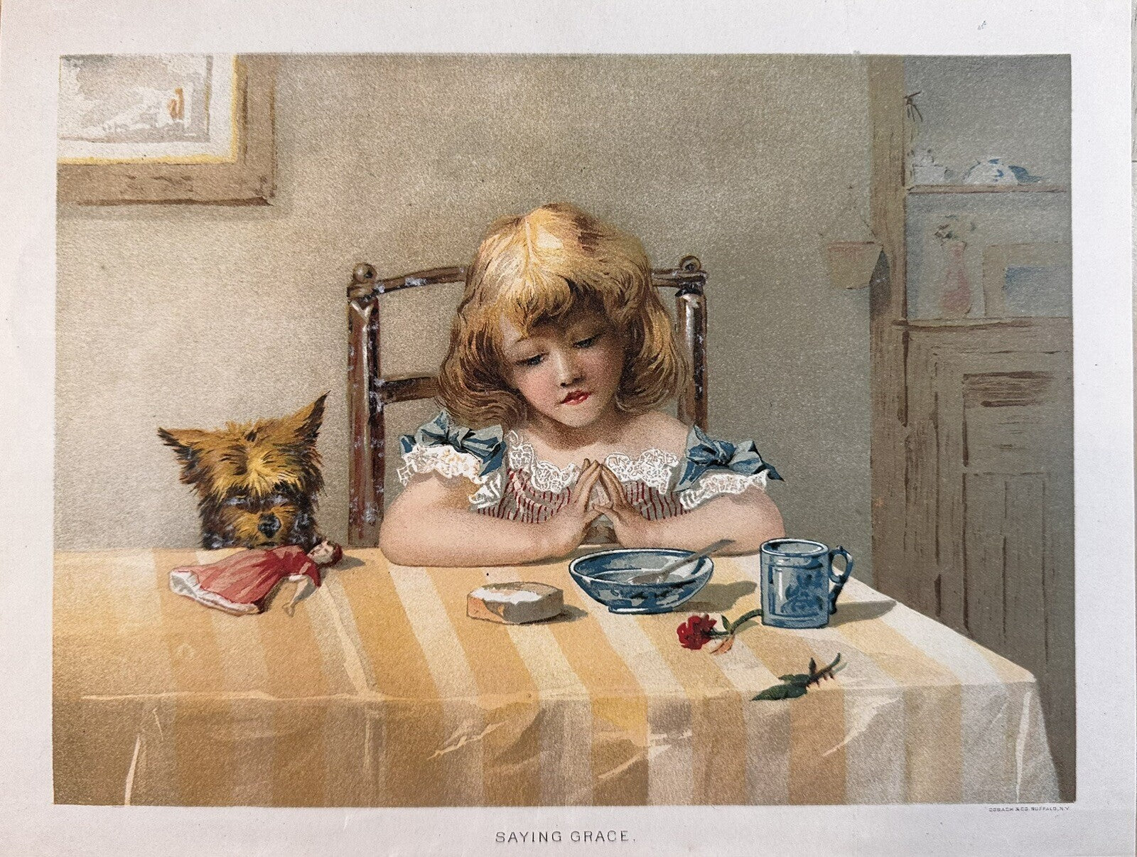 1887 "Saying Grace" Chromolithograph Print | Magazine Illustration