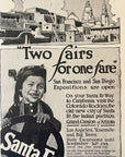 1915 Santa Fe Railroad Print Ad - San Francisco San Diego Expositions Pueblos RR