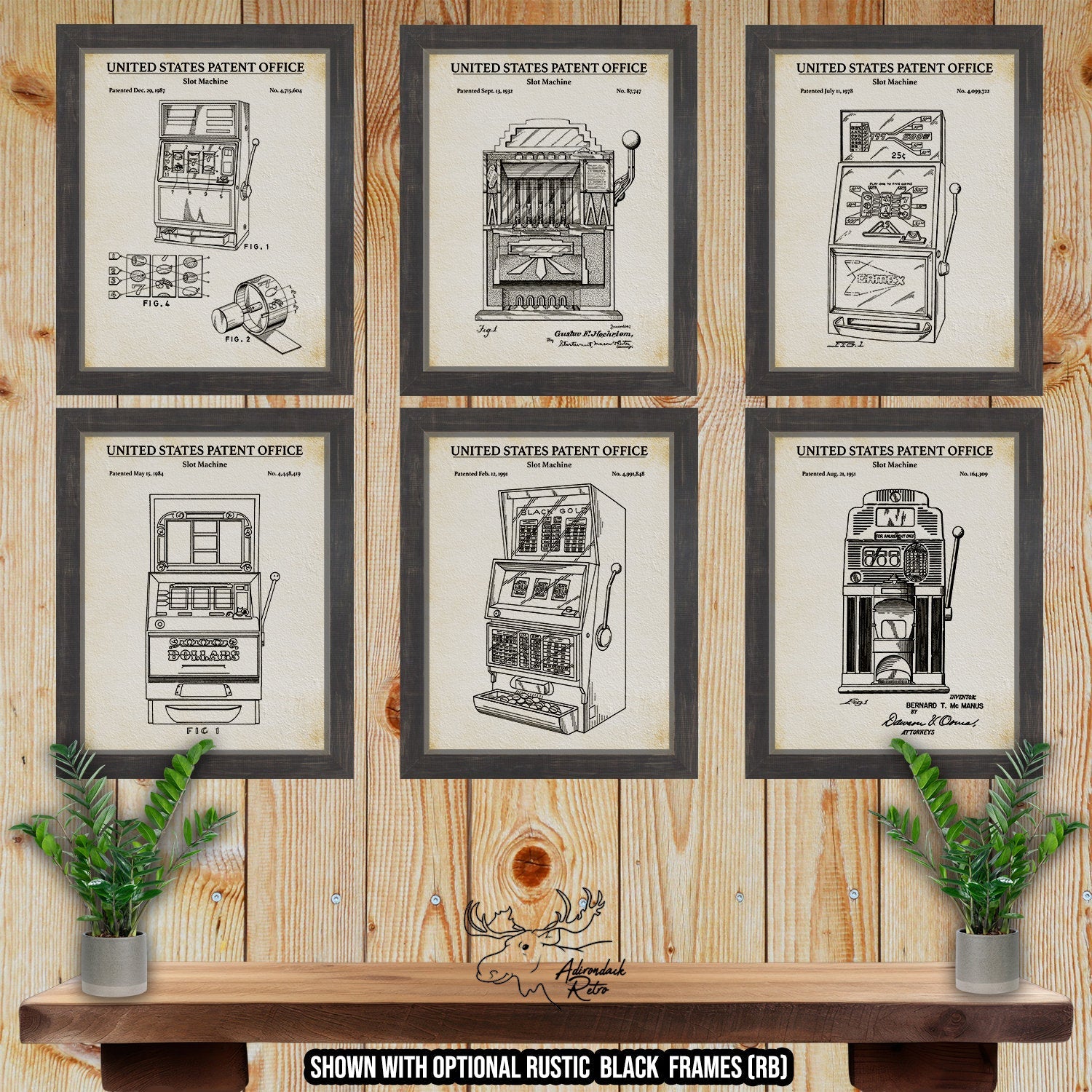 Slot Machine Patent Print Set of 6 at Adirondack Retro