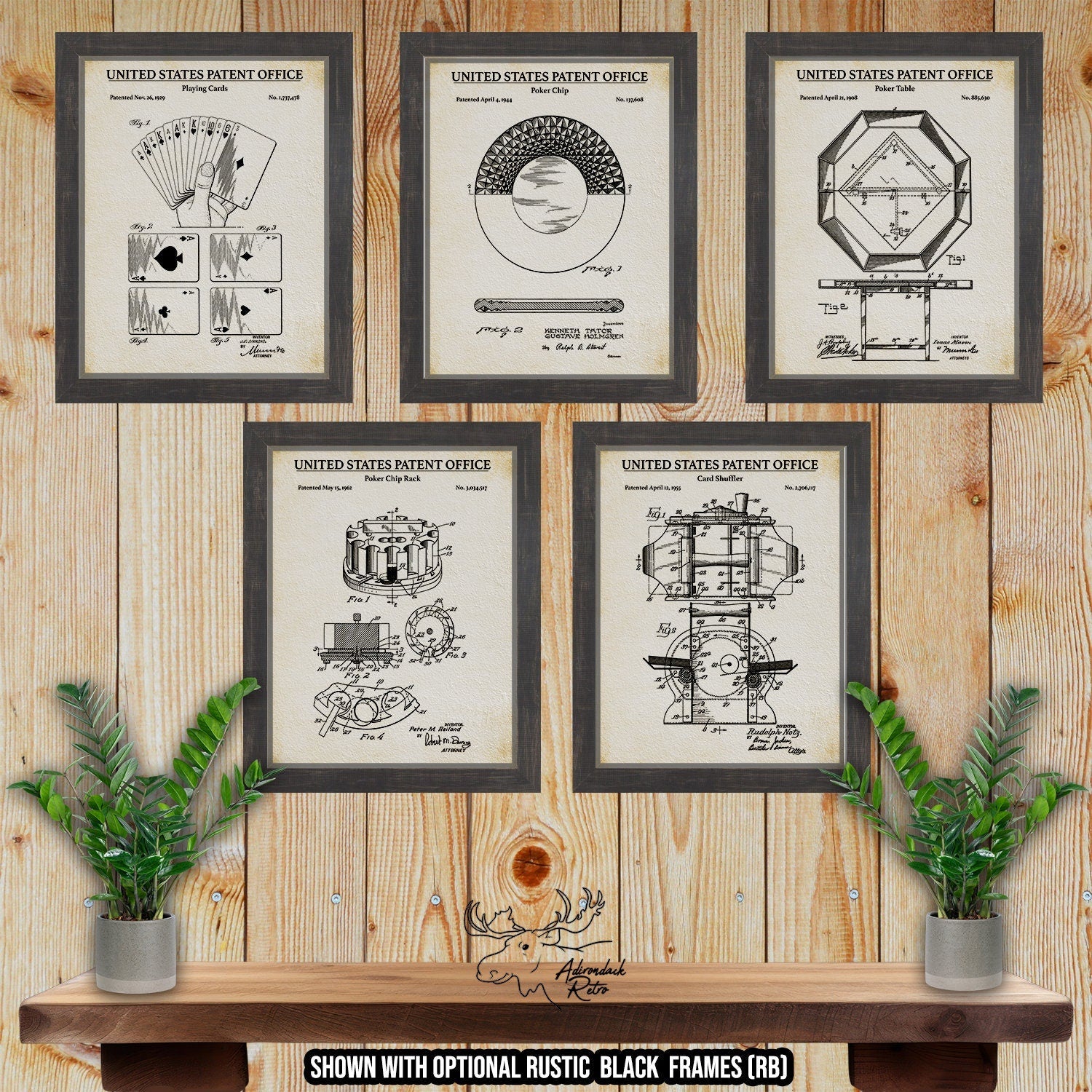Vintage Poker Patent Print Set of 5 - Retro Poker Posters at Adirondack Retro