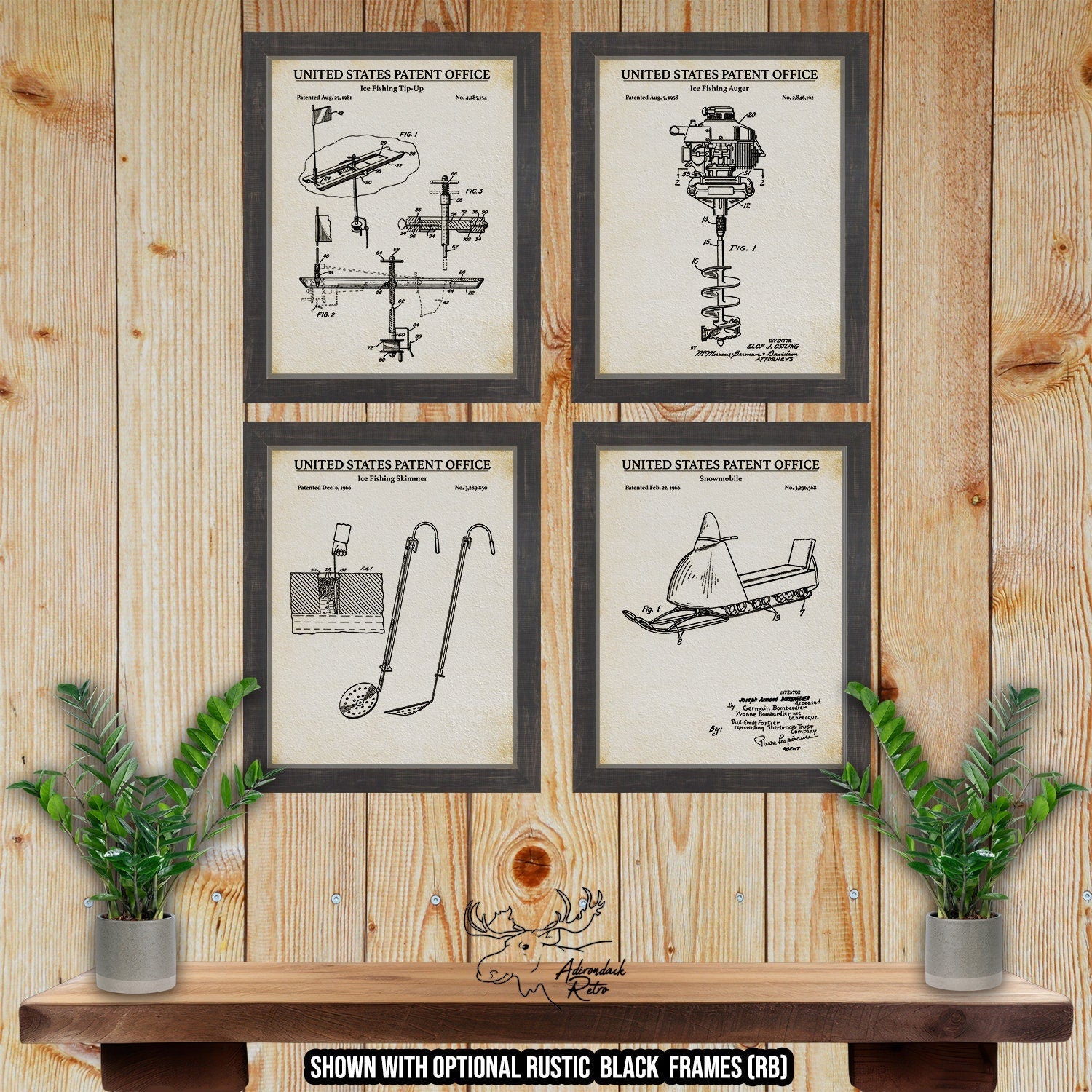 Ice Fishing Patent Print Set of 4 - Ice Fishing Posters at Adirondack Retro