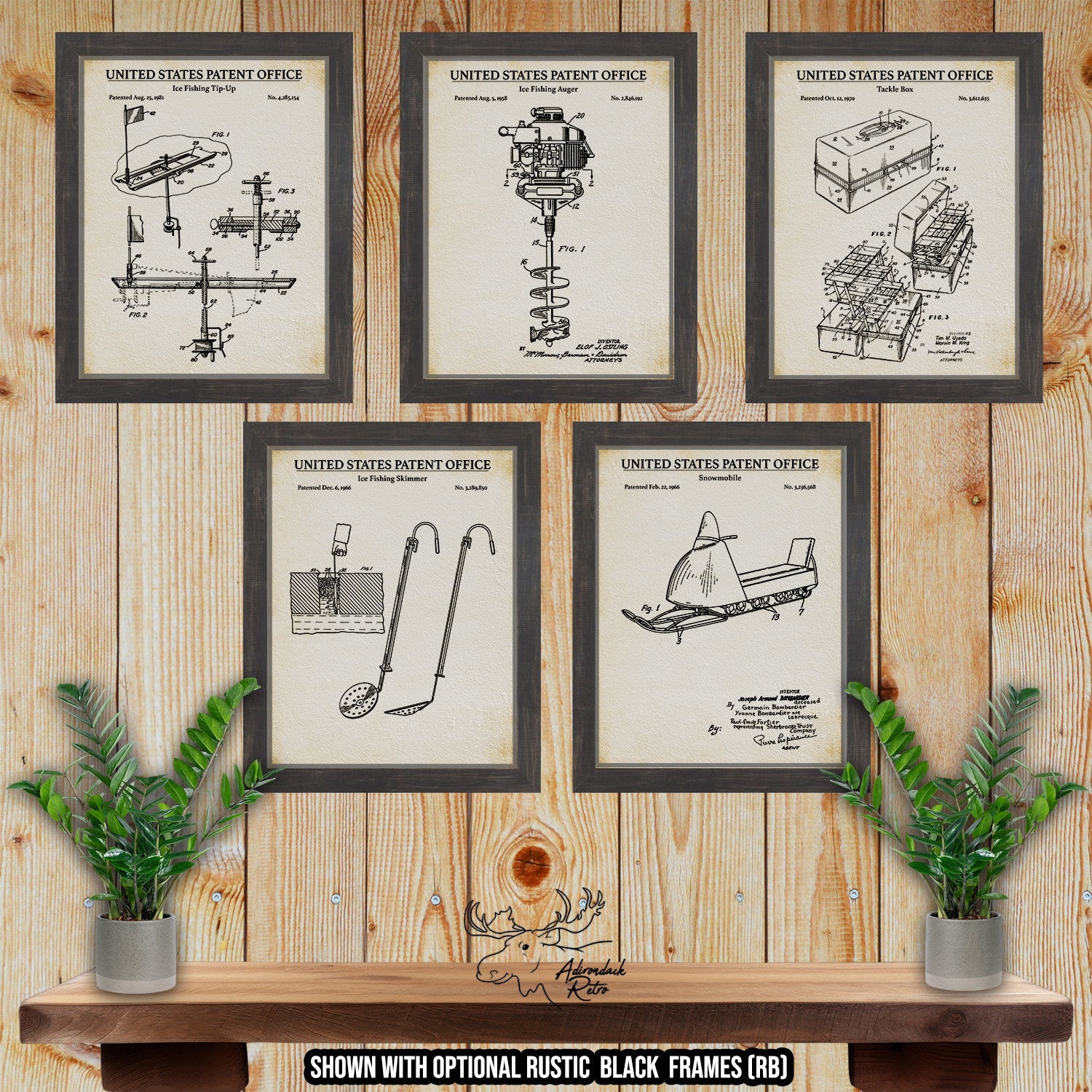 Ice Fishing Patent Print Set of 5 - Ice Fishing Posters at Adirondack Retro
