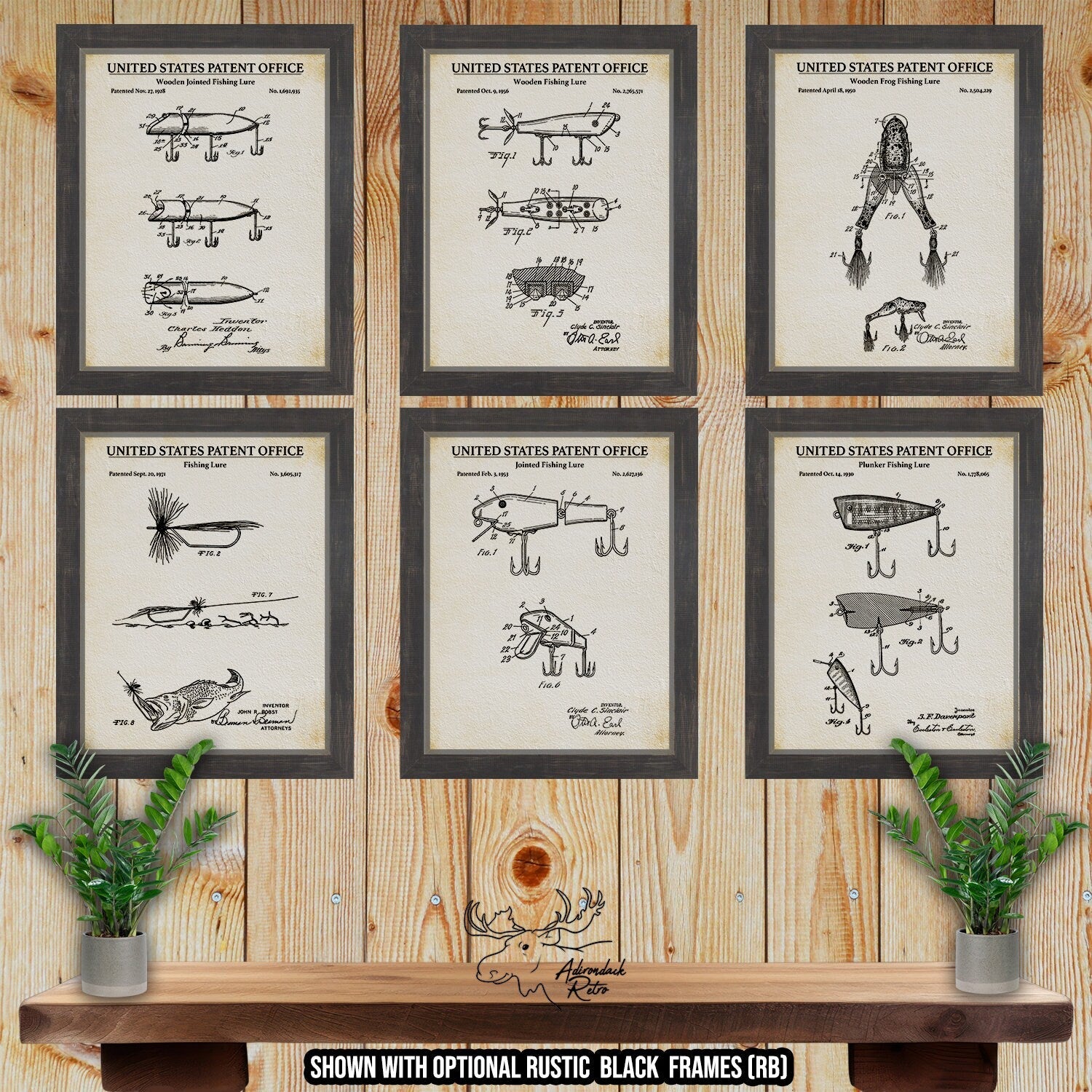 Fishing Lure Patent Print Set of 6 - Fishing Tackle Posters at Adirondack Retro