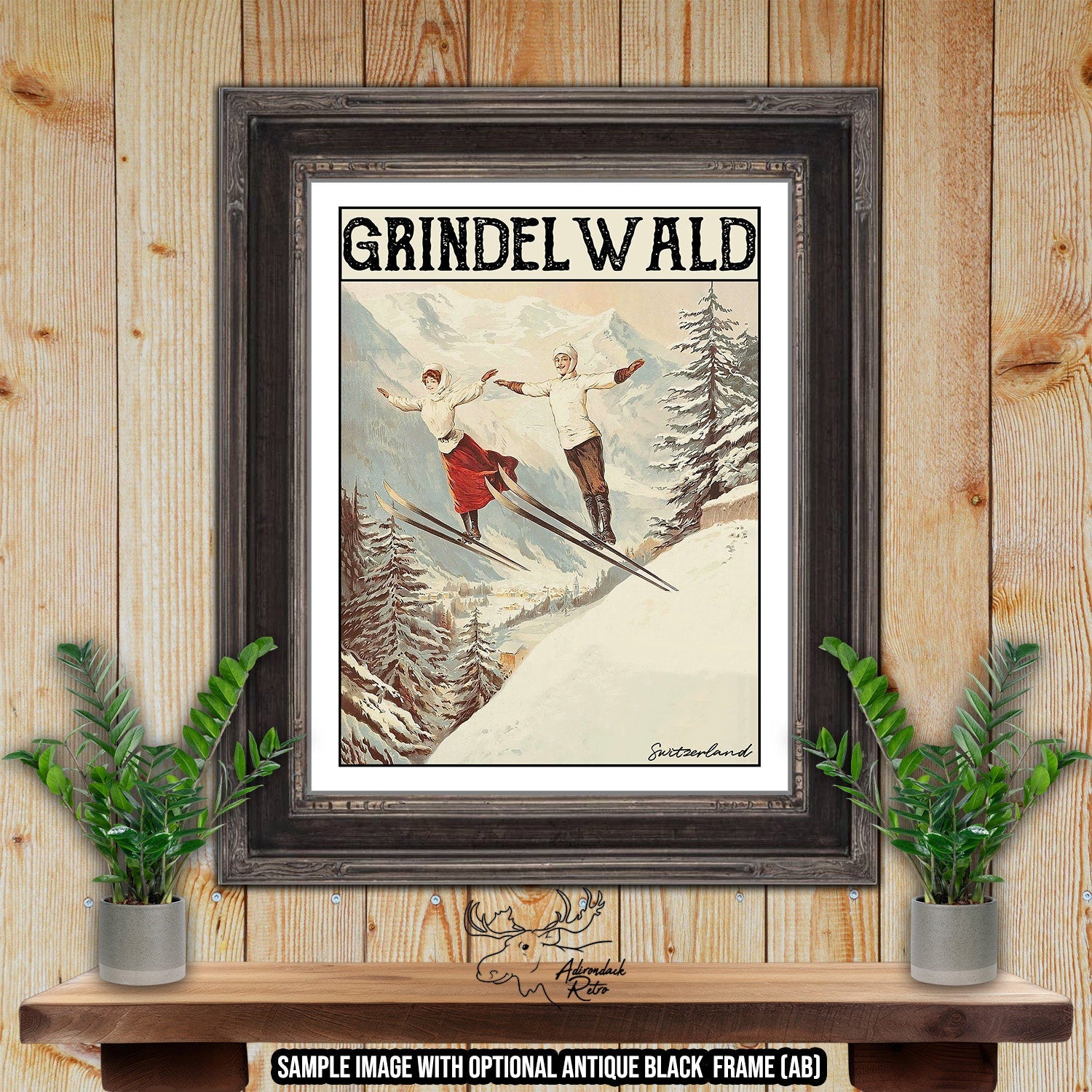 Grindelwald Switzerland Retro Ski Resort Art Print at Adirondack Retro