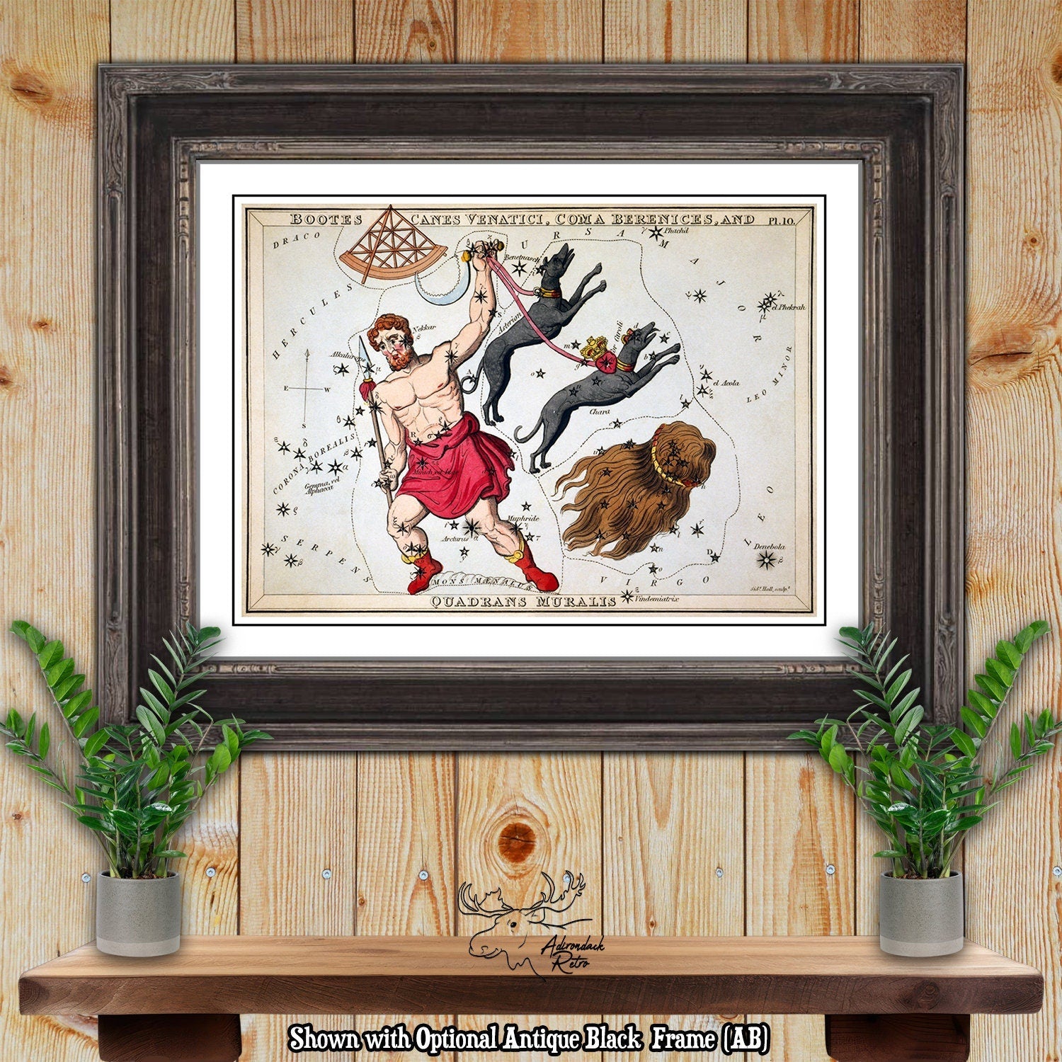 Bootes Canes Venatici Constellation Star Map - Sidney Hall Fine Art Astrology Print at Adirondack Retro