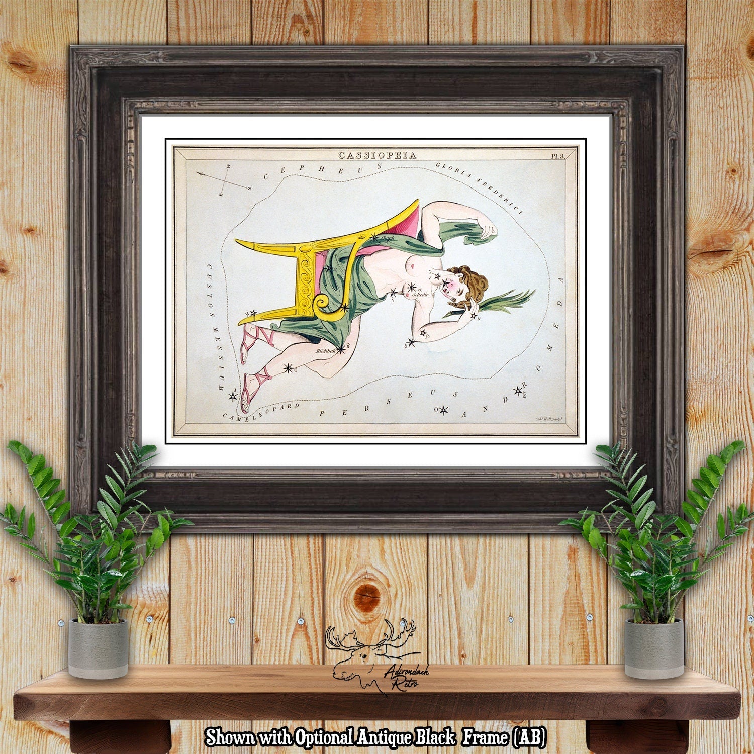 Cassiopeia Constellation Star Map - Sidney Hall Fine Art Astrology Print at Adirondack Retro