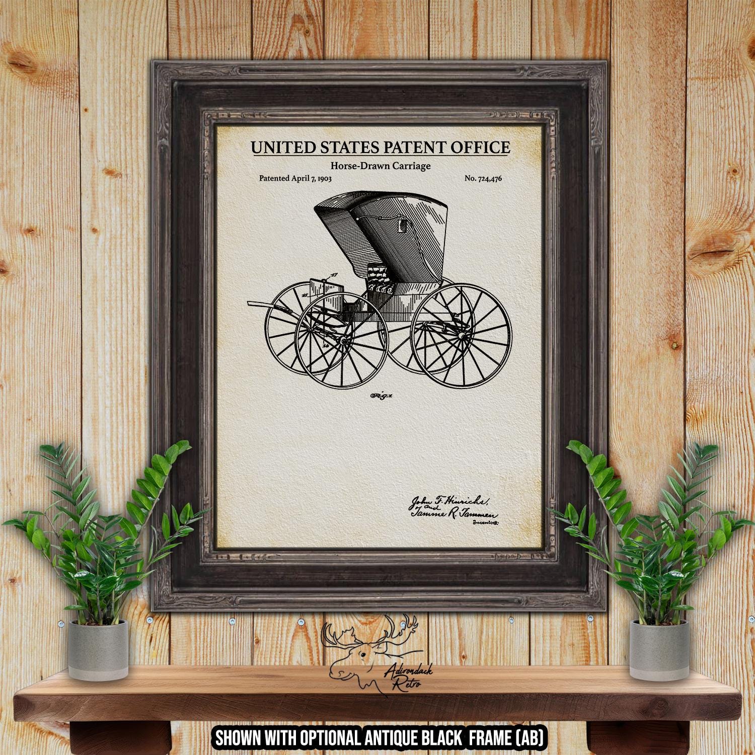 1903 Horse-Drawn Carriage Patent Print - Antique Road Wagon Poster at Adirondack Retro
