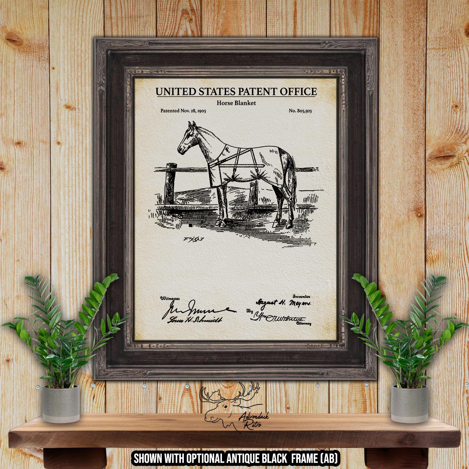 1905 Horse Blanket Patent Print - Vintage Equestrian Art at Adirondack Retro