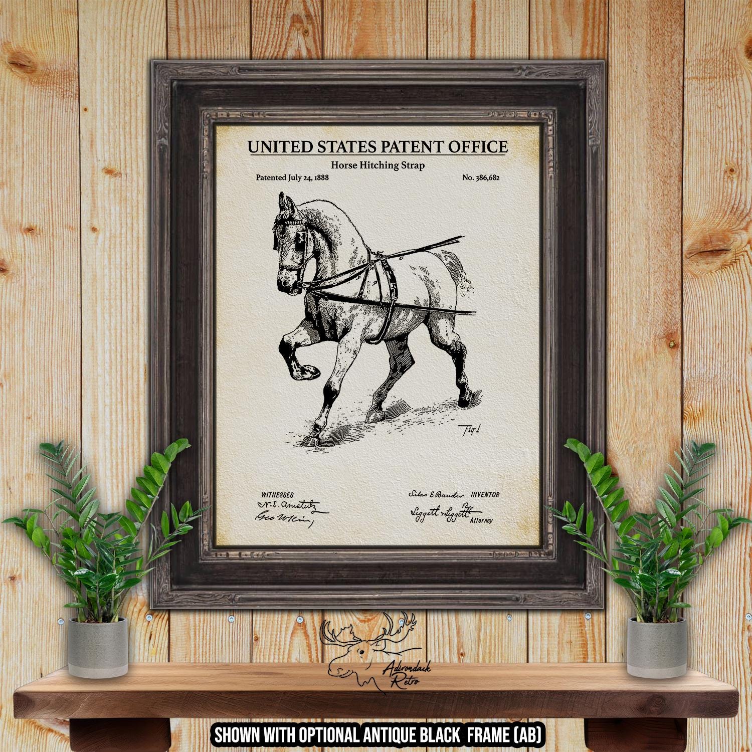 1888 Horse Hitching Strap Patent Print - Vintage Equestrian Blueprint Art at Adirondack Retro