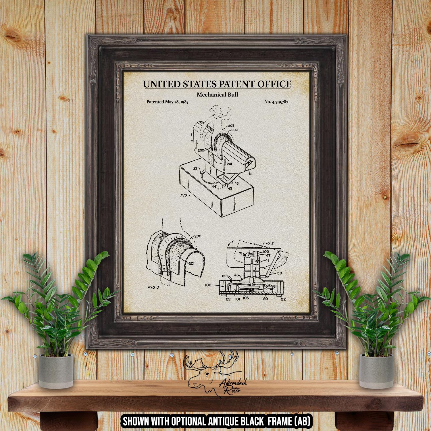 1985 Mechanical Bull Patent Print - Rodeo Wall Decor - Rodeo Cowboy Poster Art at Adirondack Retro