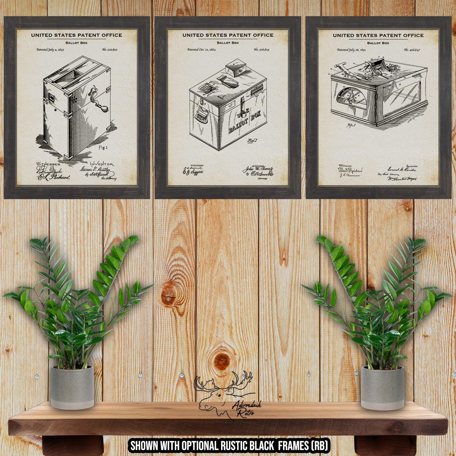 Ballot Box Patent Print Set of 3 - Retro Ballot Box Posters - Voting Invention Blueprints at Adirondack Retro