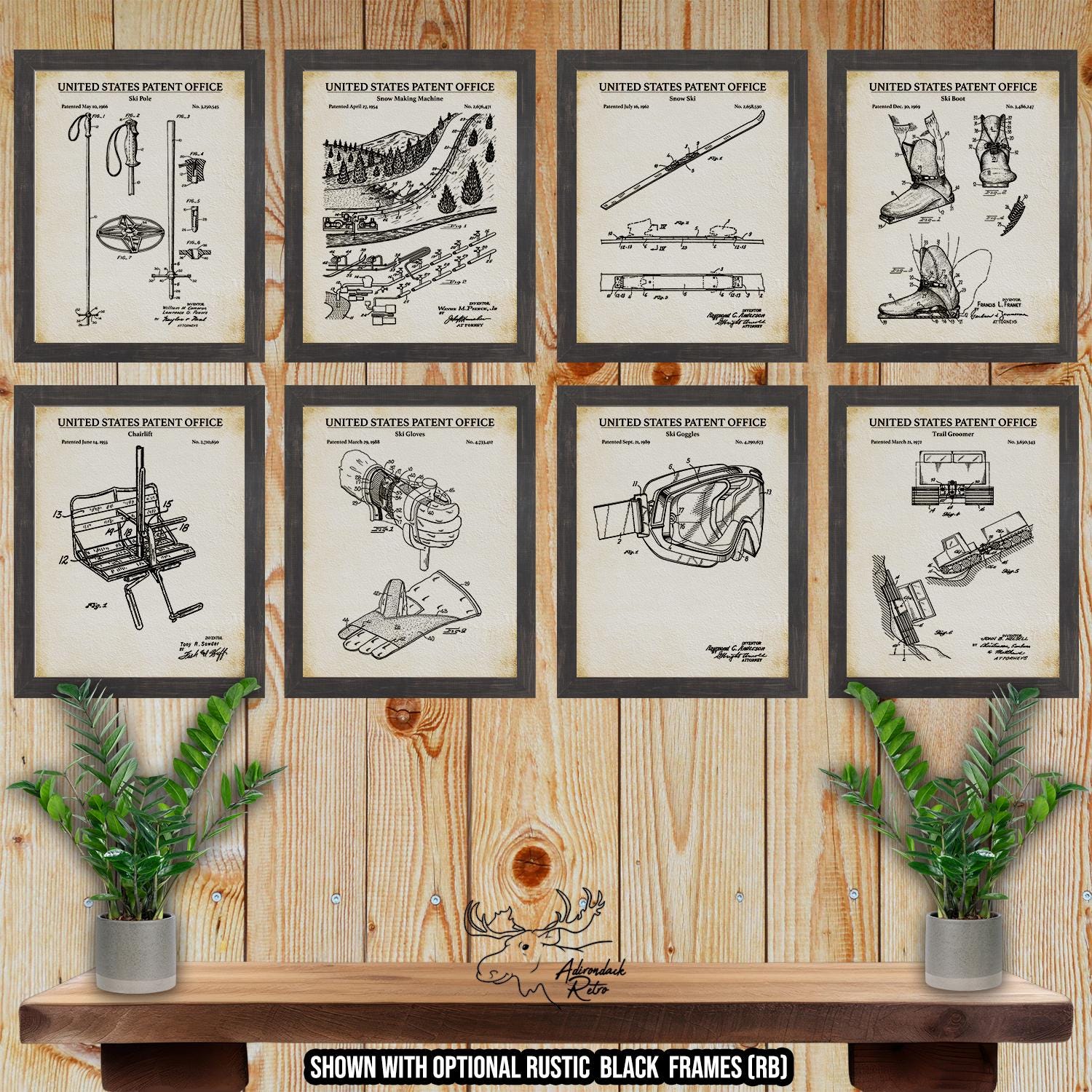 Snow Skiing Patent Print Set of 8 - Skiing Poster Set at Adirondack Retro