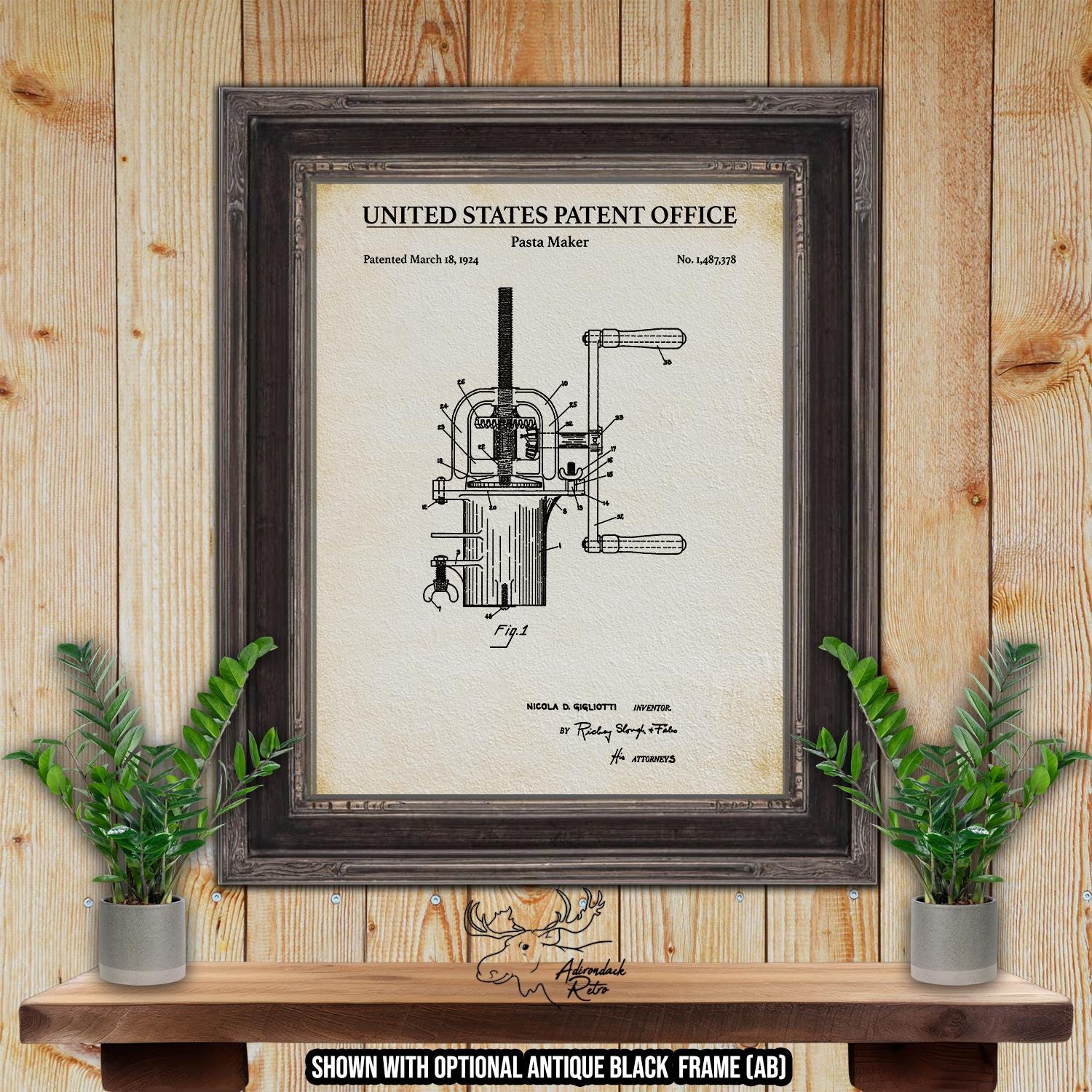 Pasta Maker Patent Print - Kitchen Appliance Poster - 1924 Kitchen Invention at Adirondack Retro