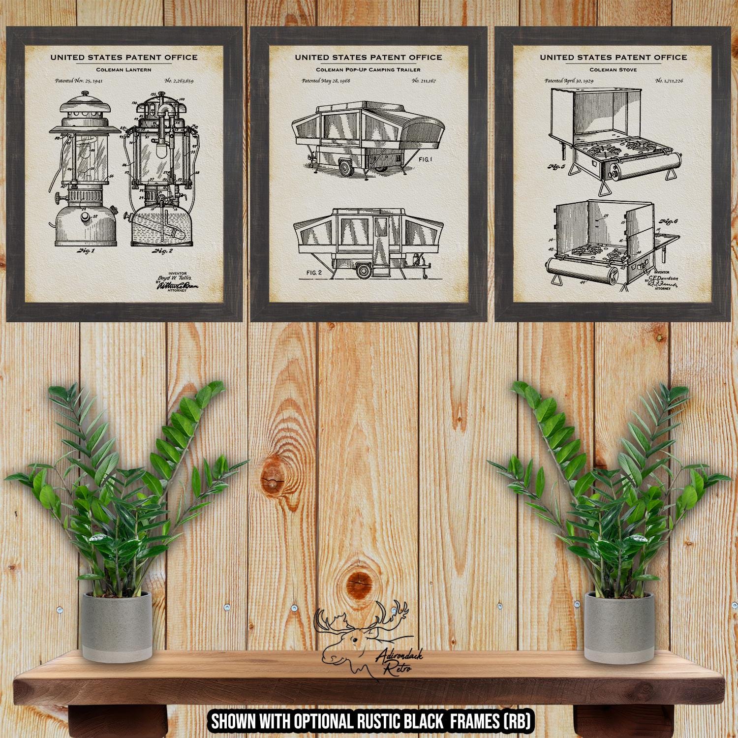 Camping Patent Print Set of 3 - Rustic Camping Drawings at Adirondack Retro