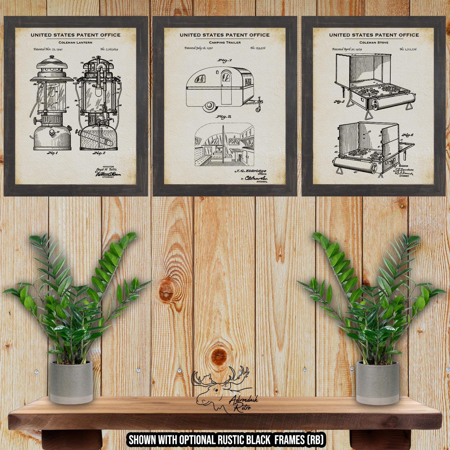 Camping Patent Print Set of 3 - Rustic Camping Poster Set - Camping Inventions at Adirondack Retro