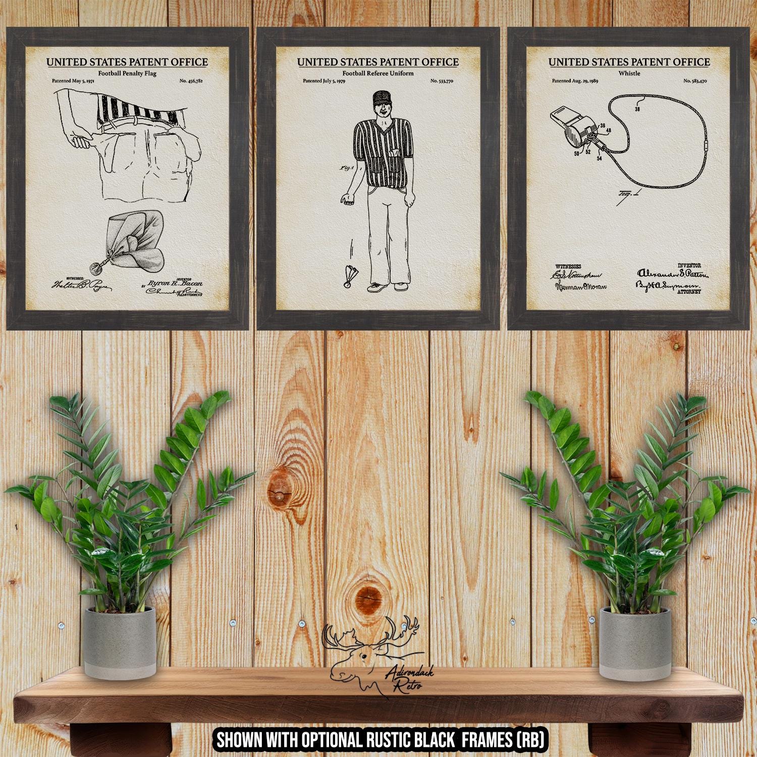 Football Referee Patent Print Set of 3 - Rustic Football Drawings - Football Inventions at Adirondack Retro