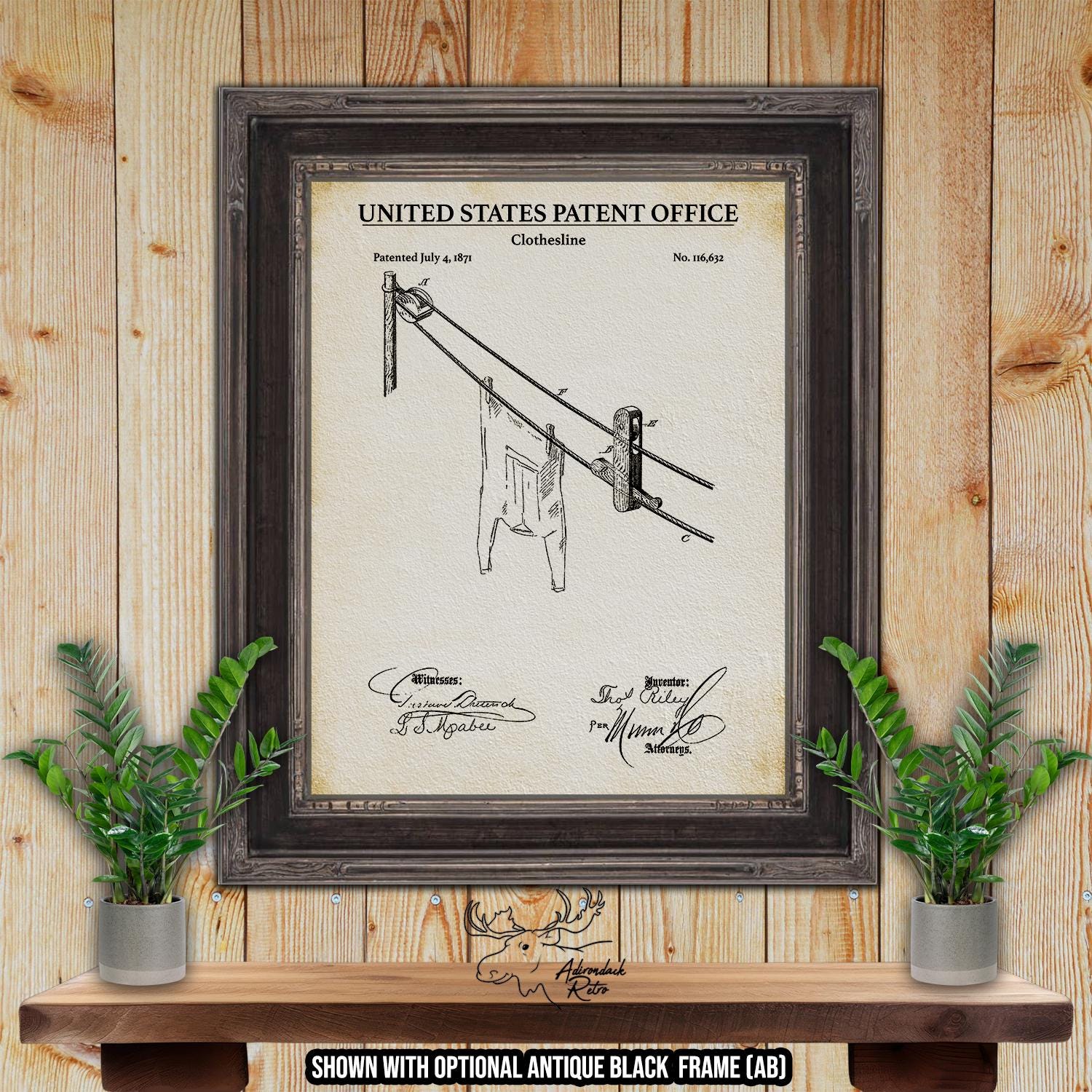 Clothesline Patent Print - 1871 Laundry Invention at Adirondack Retro