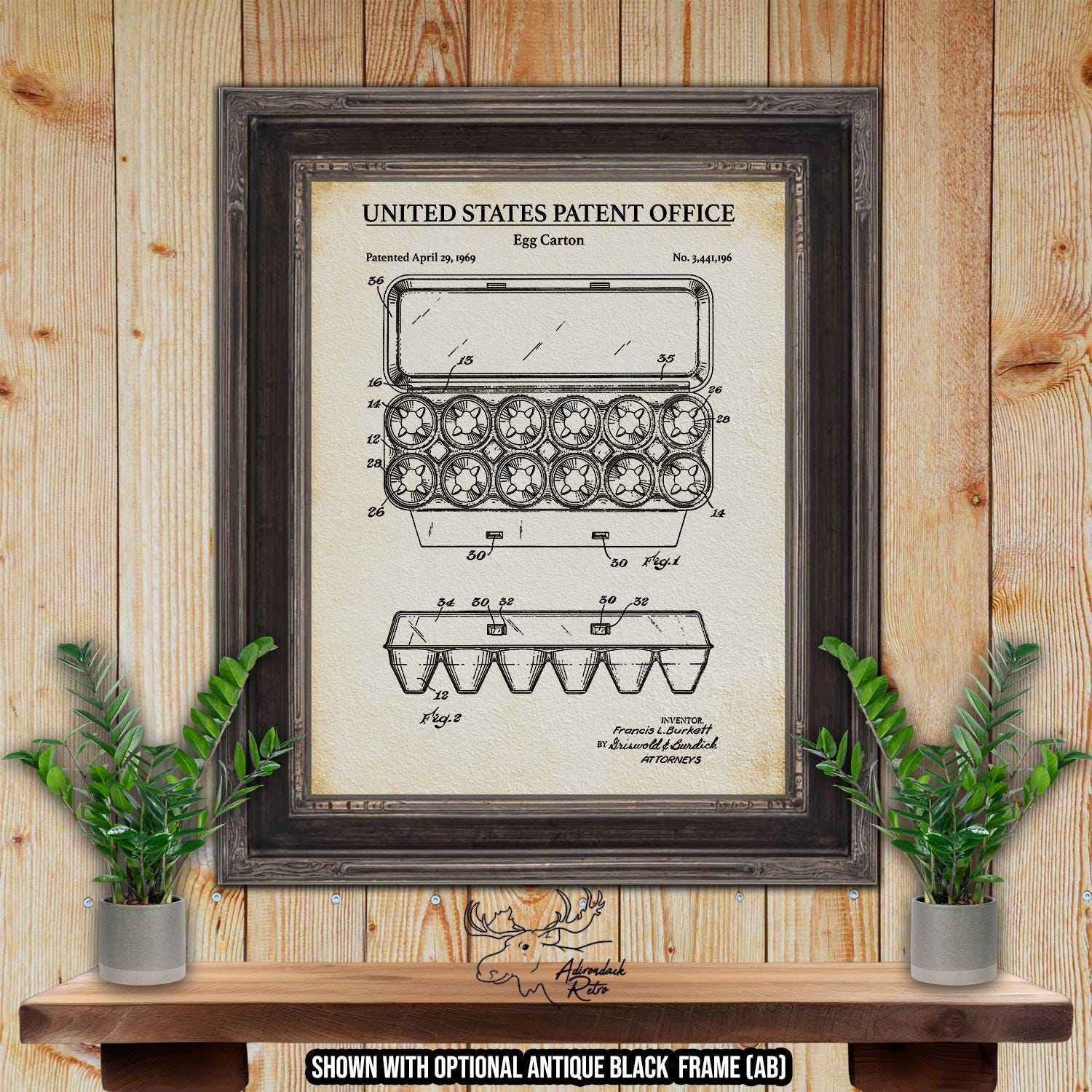 Egg Carton Patent Print - Culinary Poster - 1969 Farming Invention at Adirondack Retro