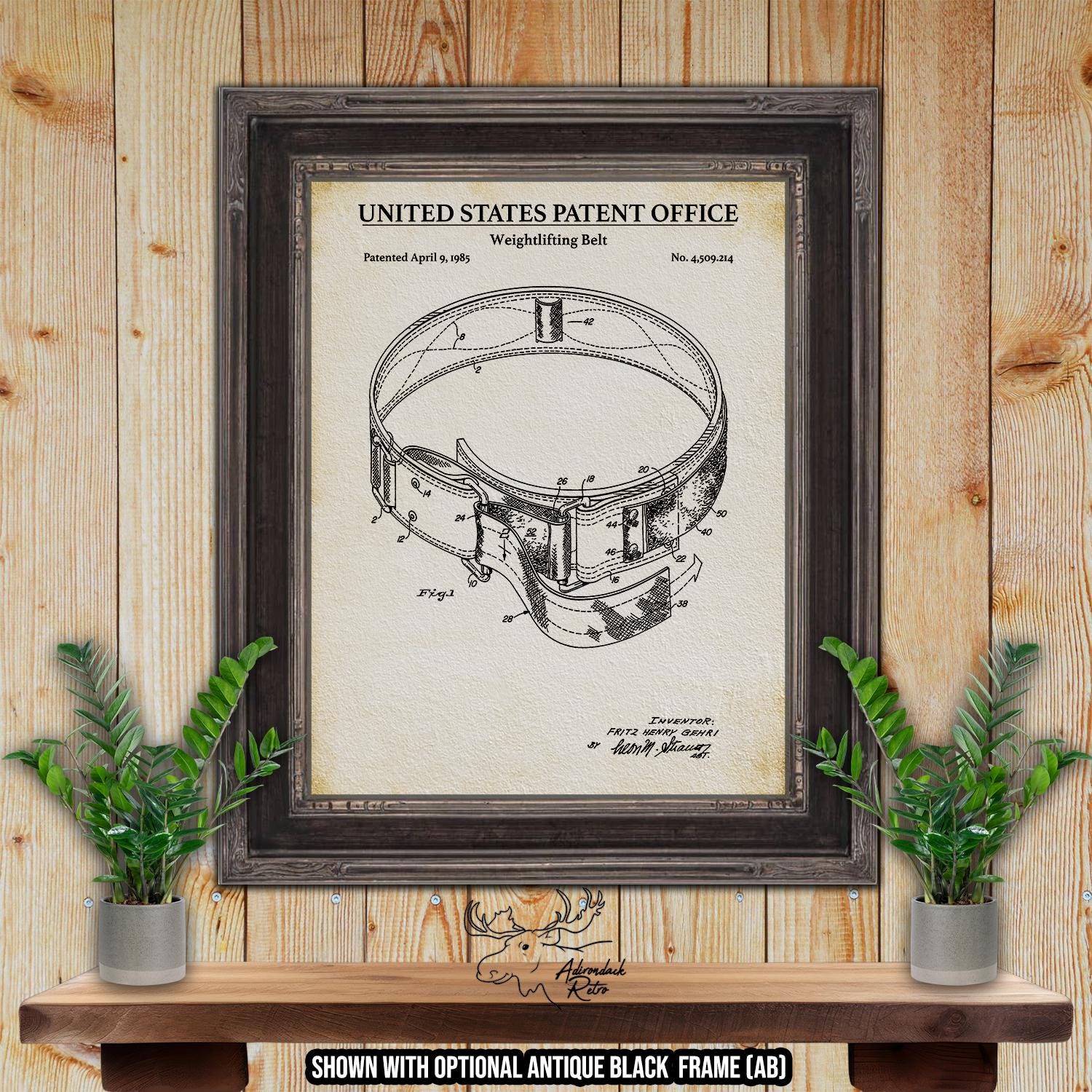 Weightlifting Belt Patent Print - Home Gym Poster - 1985 Fitness Equipment Invention at Adirondack Retro