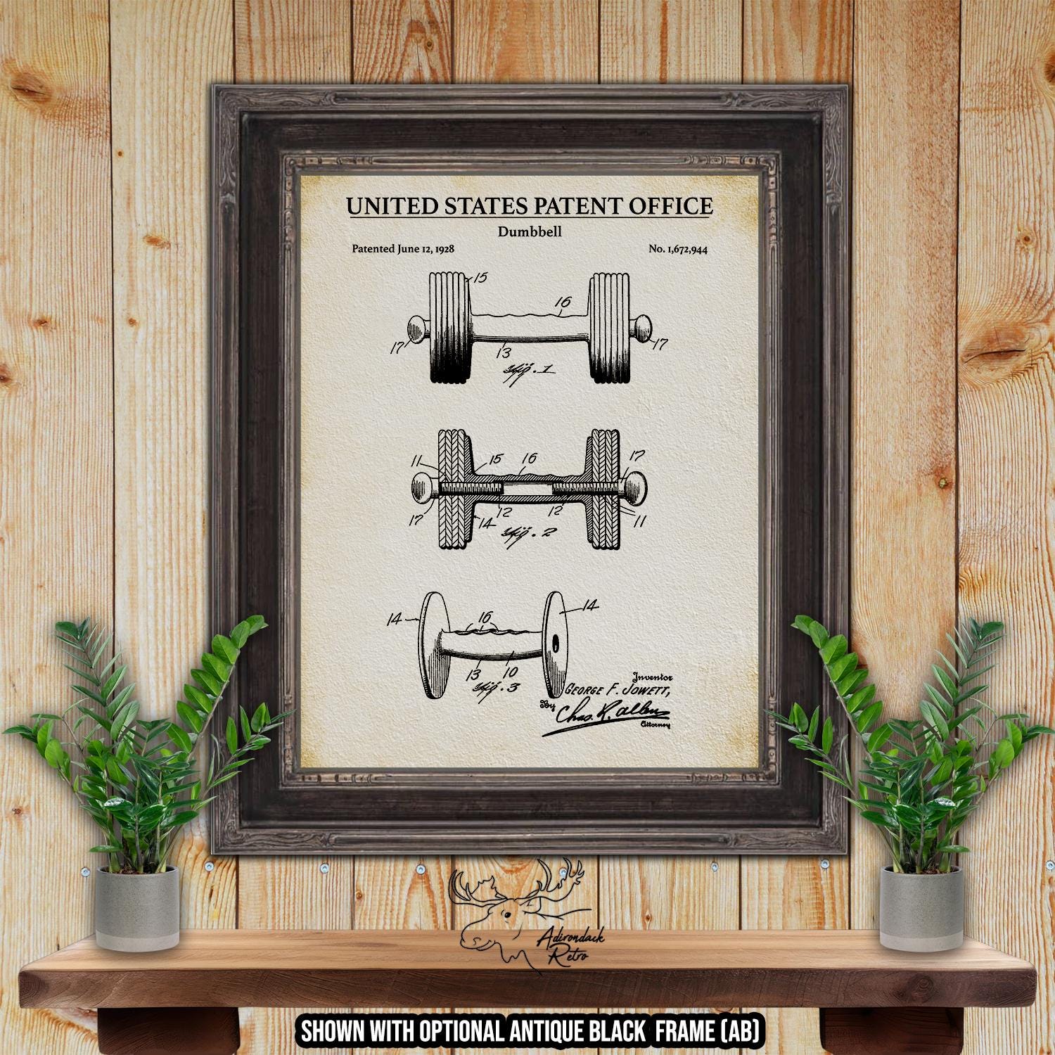 Dumbbell Patent Print - Home Gym Poster - 1928 Weightlifting Invention at Adirondack Retro