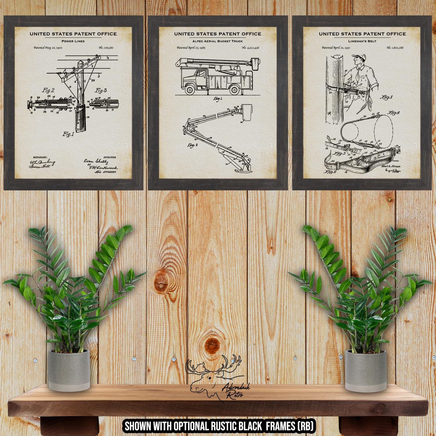 Lineman Patent Print Set of 3 - Retro Lineman Poster Set at Adirondack Retro