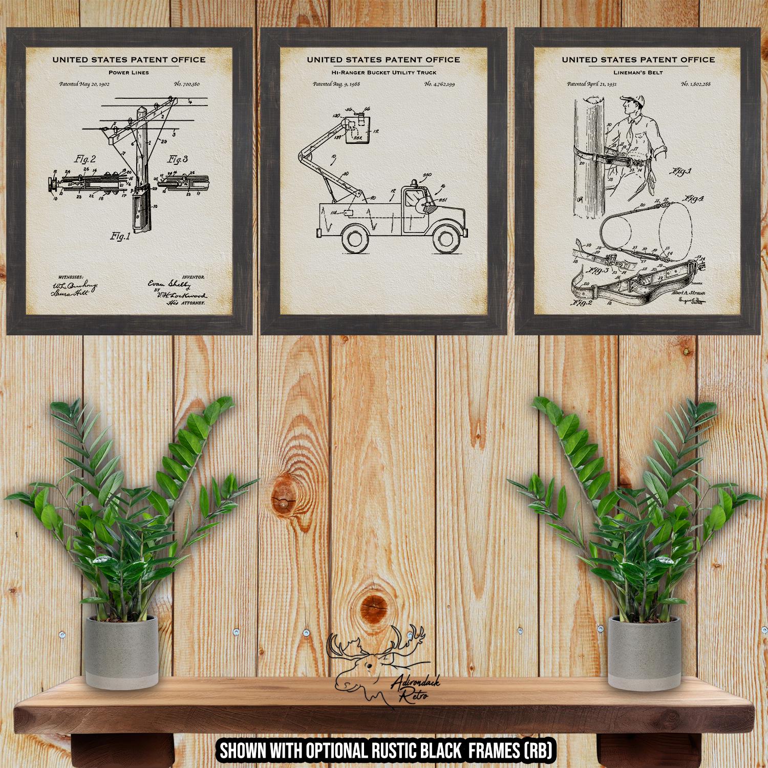 Lineman Patent Print Set of 3 - Vintage Lineman Poster Set at Adirondack Retro