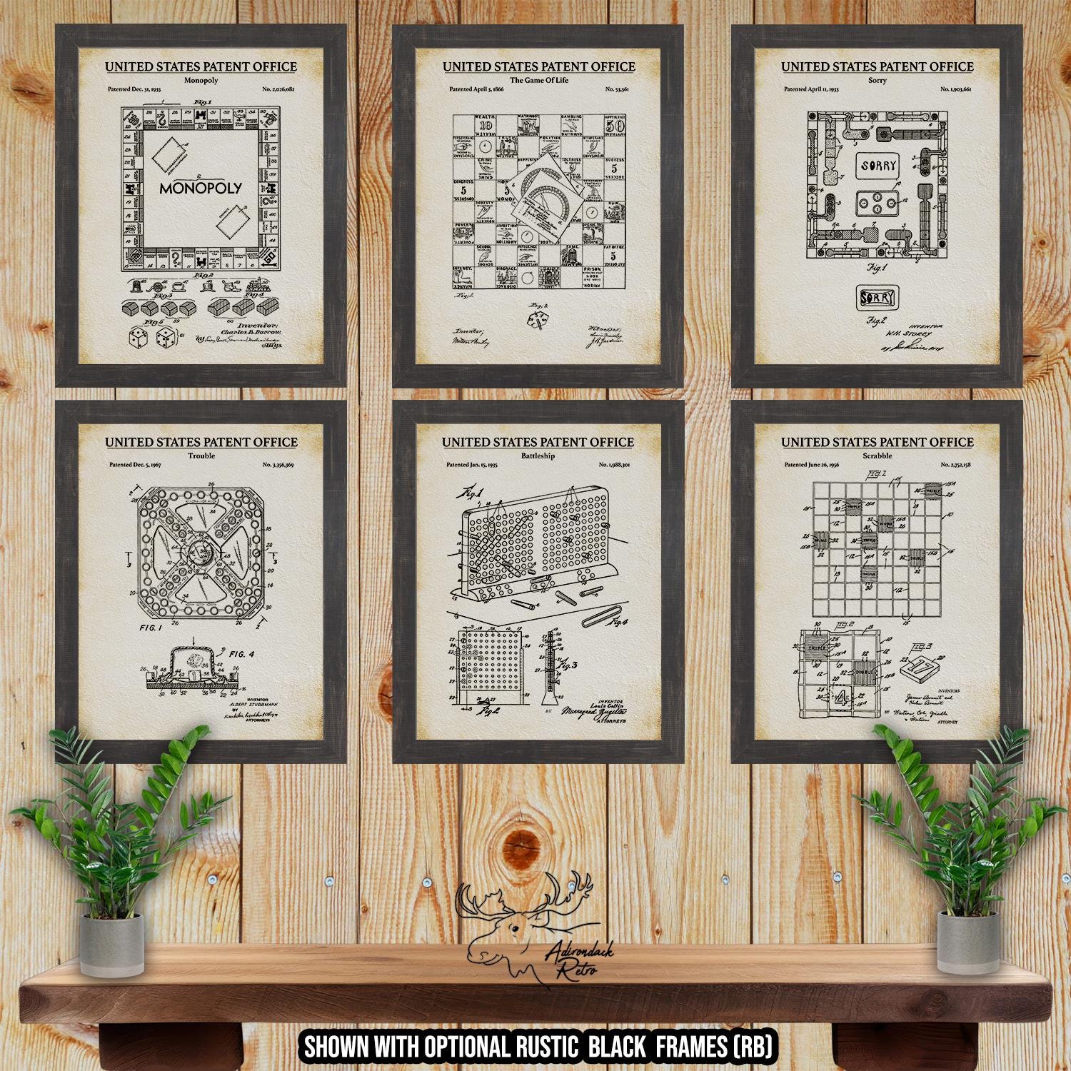 Board Games Patent Print Set of 6 - Board Game Inventions at Adirondack Retro