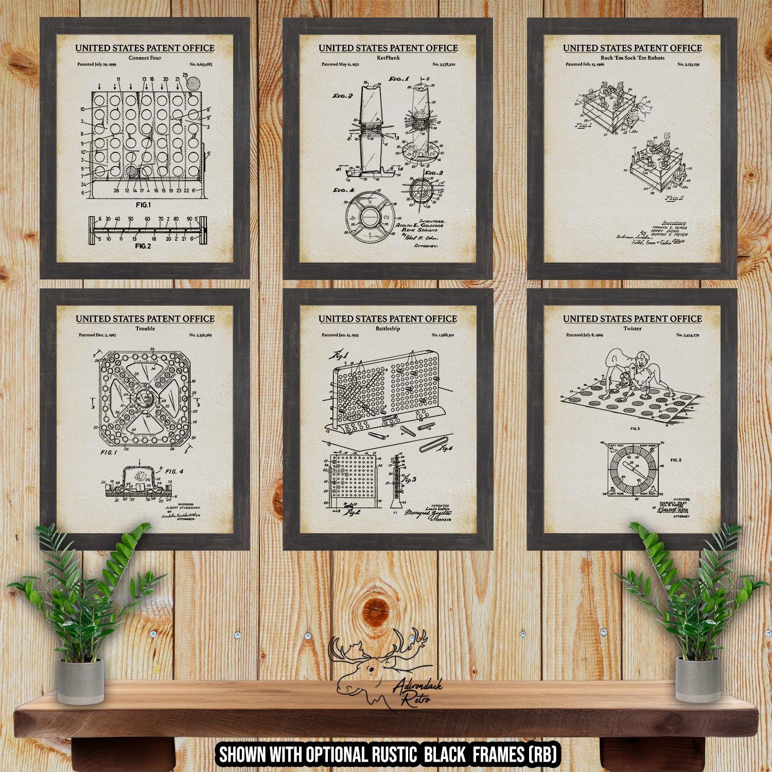 Board Games Patent Print Set of 6 - Retro Board Game Posters at Adirondack Retro