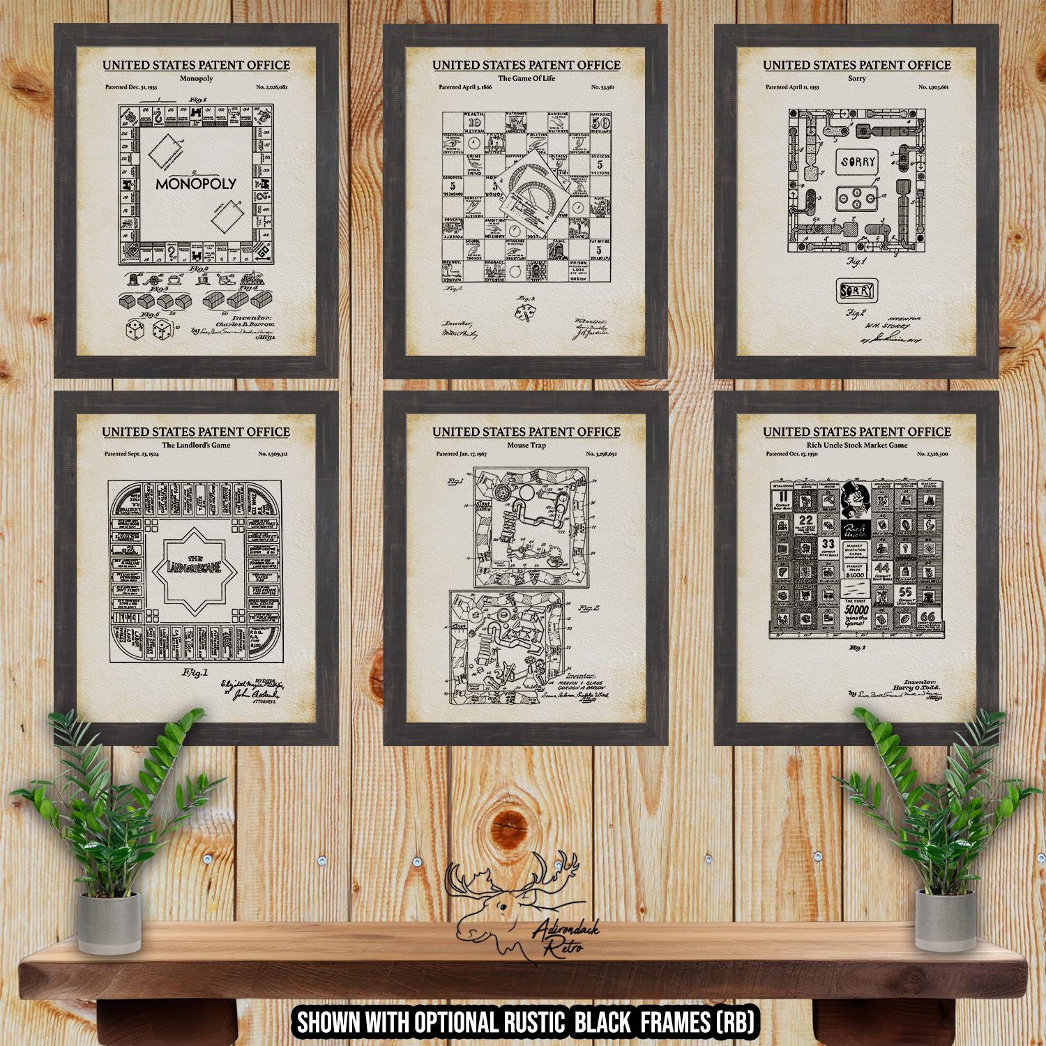 Board Games Patent Print Set of 6 - Board Game Inventions at Adirondack Retro