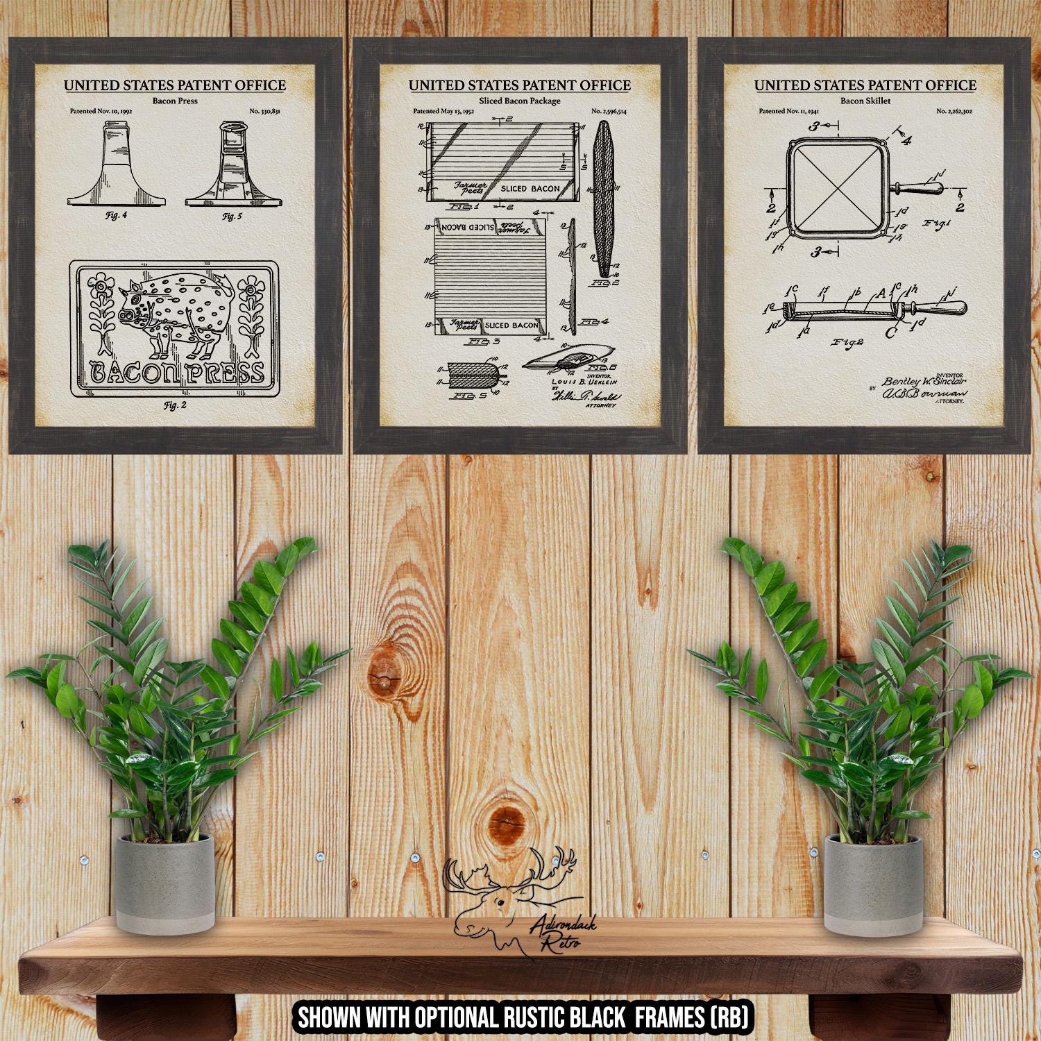 Bacon Patent Print Set of 3 - Bacon Invention Posters at Adirondack Retro