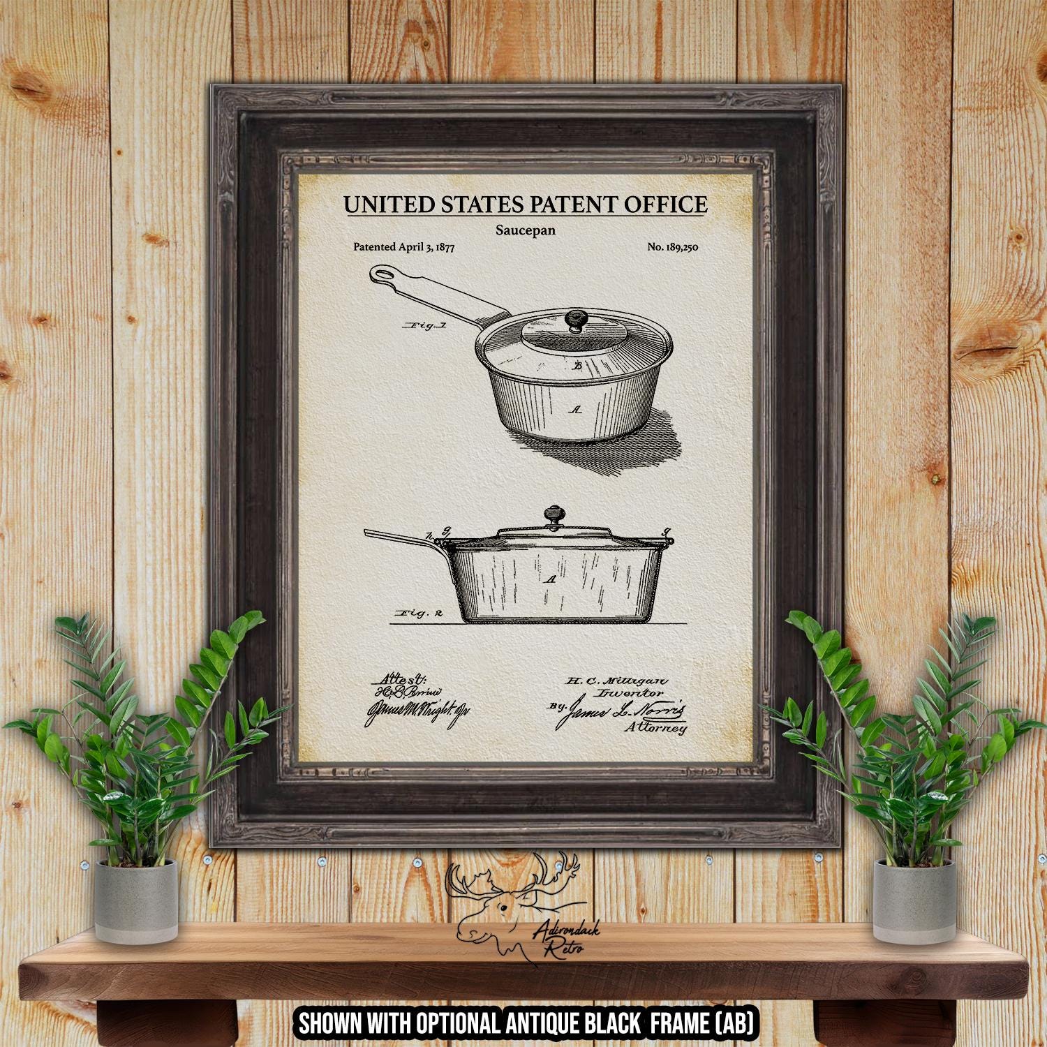 Saucepan Patent Print - 1877 Cooking Utensil Invention at Adirondack Retro