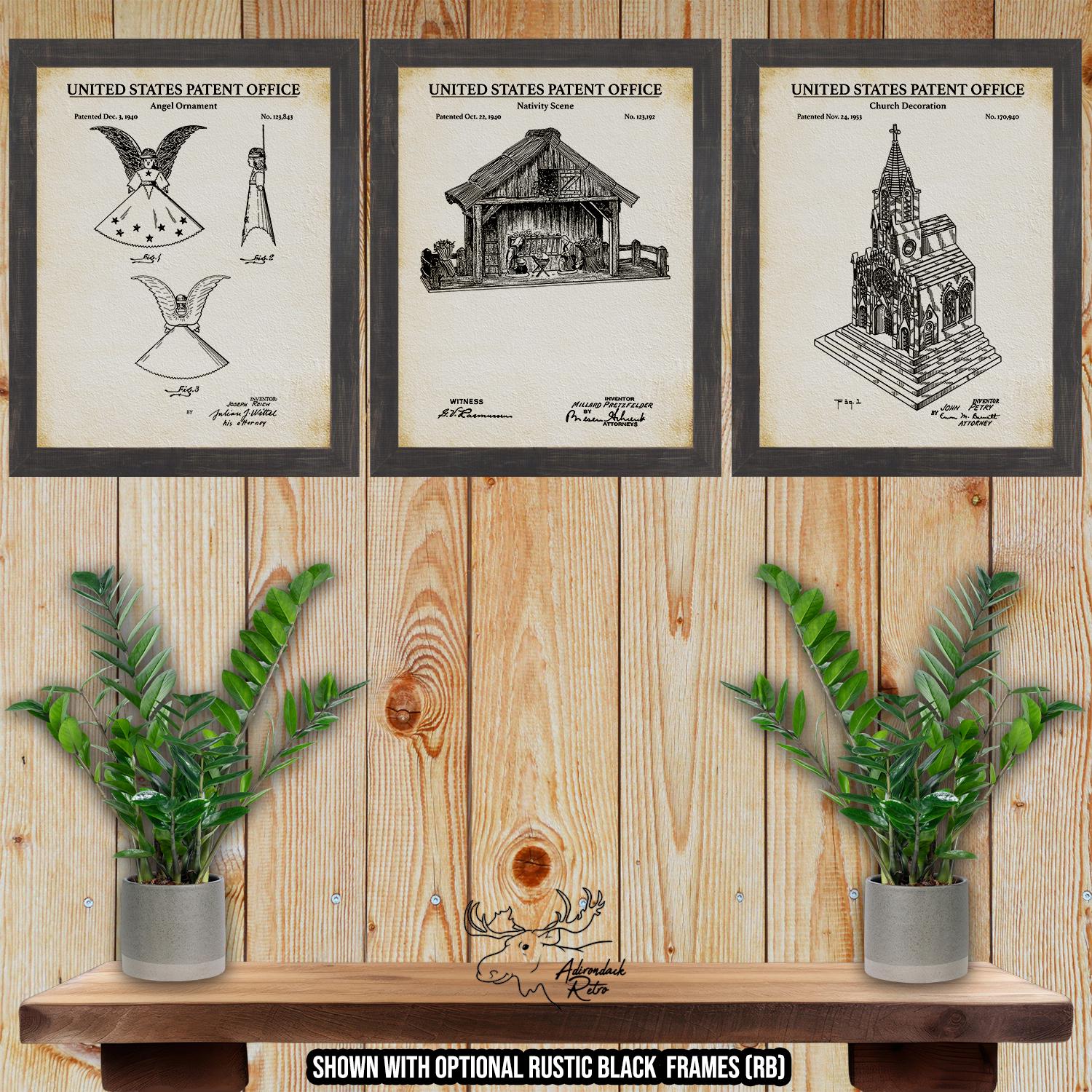 Christmas Patent Print Set of 3 - Retro Holiday Wall Art - Christmas Decorations at Adirondack Retro
