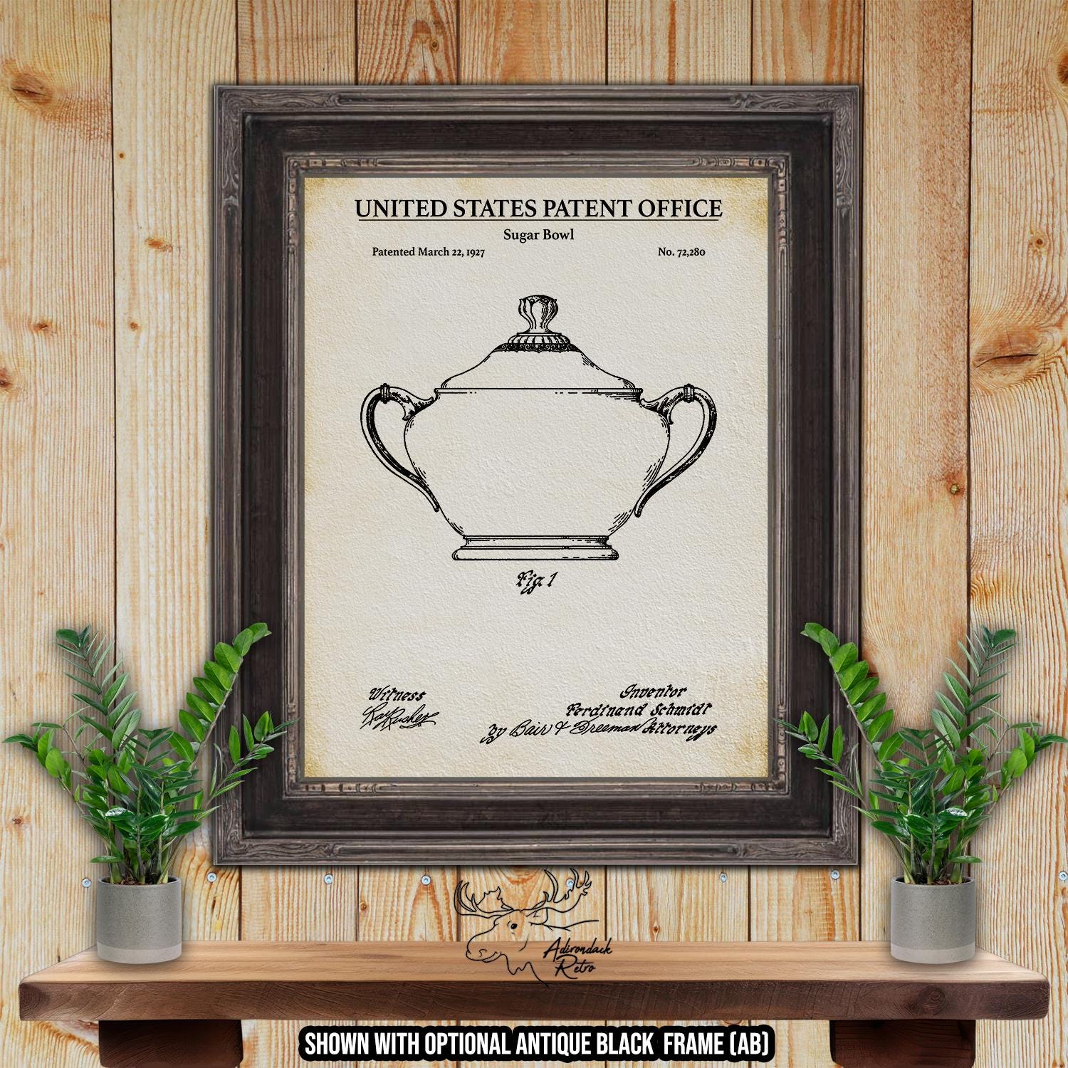 Sugar Bowl Patent Print - Dining Room Poster - 1927 Kitchen Utensil Invention at Adirondack Retro