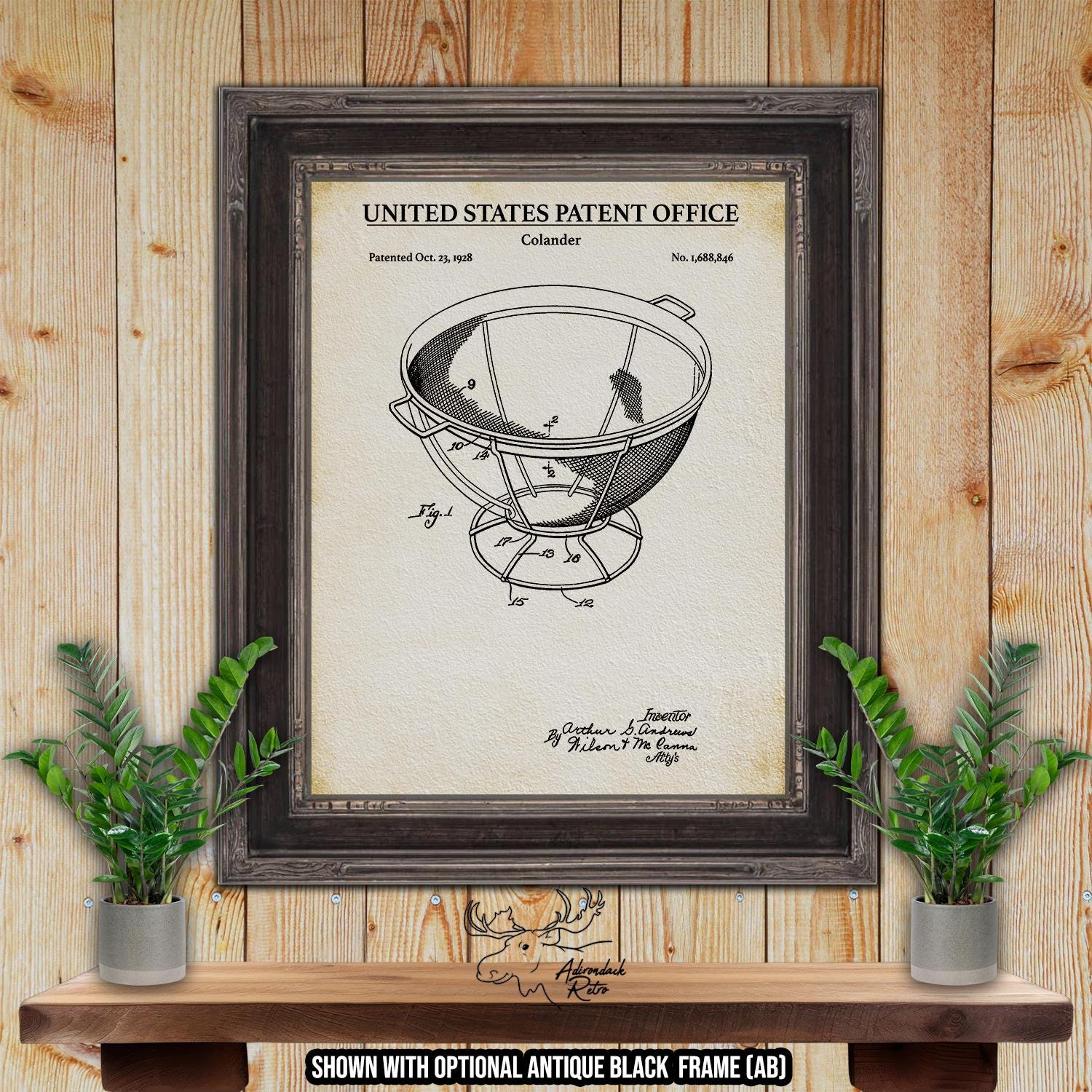 Colander Patent Print - 1928 Cooking Utensil Invention at Adirondack Retro