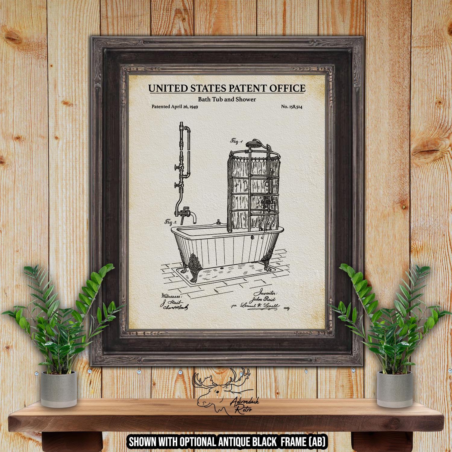 Bathtub Patent Print - Vintage Shower Patent Drawing - 1949 Bathroom Invention at Adirondack Retro