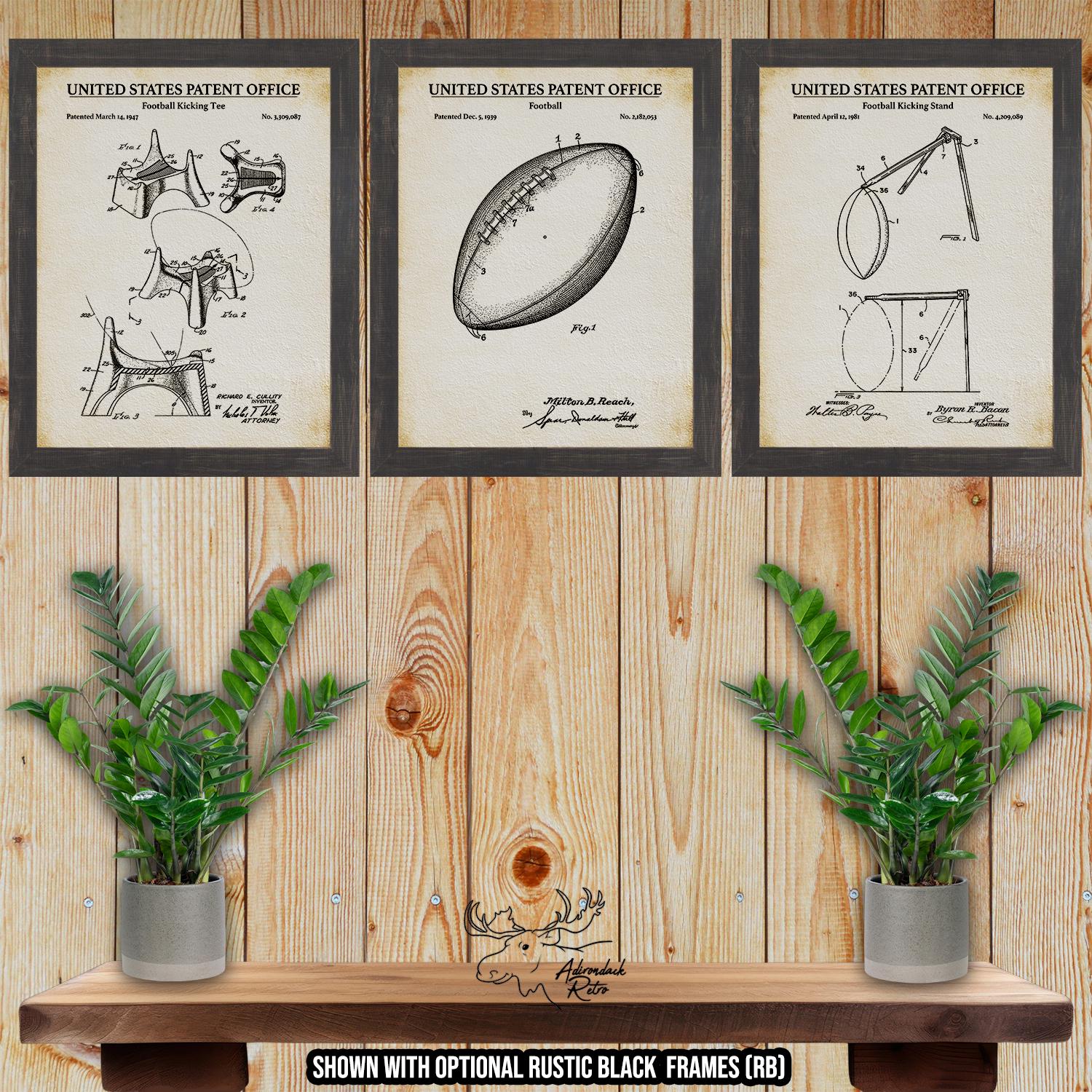 Football Kicker Patent Print Set of 3 - Rustic Football Drawings - Football Inventions at Adirondack Retro